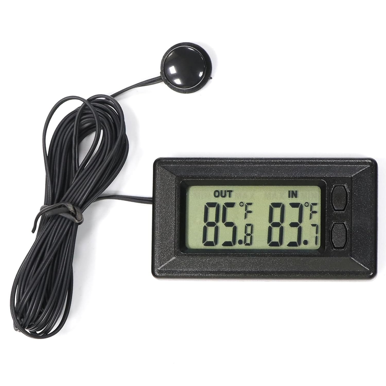 Smart Digital Car Thermometer for Interior & Exterior Use, Dual Display Fahrenheit/Celsius with Max/Min Memory, 9.9 FT Weatherproof Probe Sensor Cable for Sedan, Truck, SUV, Pickup