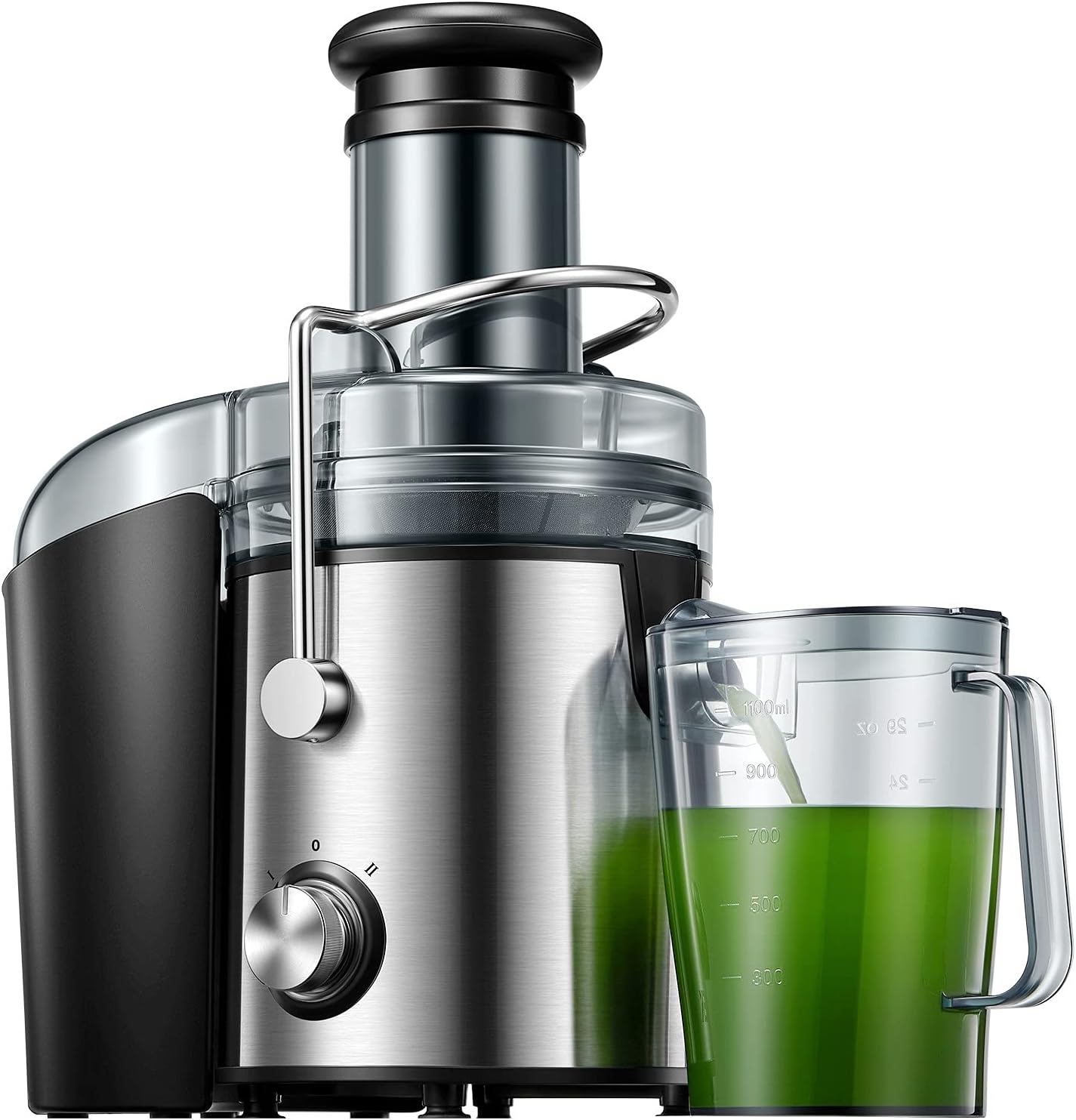 Juicer, 1000W Juicer Machine Whole Fruit and Vegetables Easy to Clean, Dual Speed Juicer Extractor with Higher Juice and Nutrition Yield, Anti-Drip Function, Stainless Steel, Silver