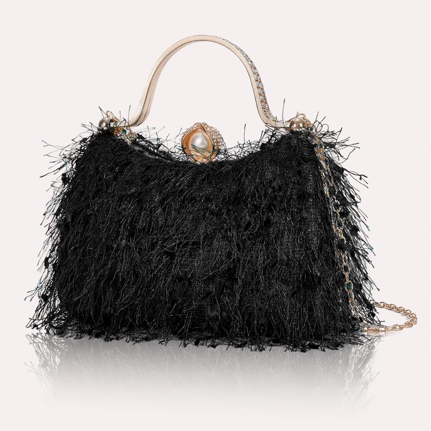 Comeon Women's Evening Handbag Cocktail Prom Formal Clutch Purse Feather Evening Shoulder Bag for Women Wedding Banquet