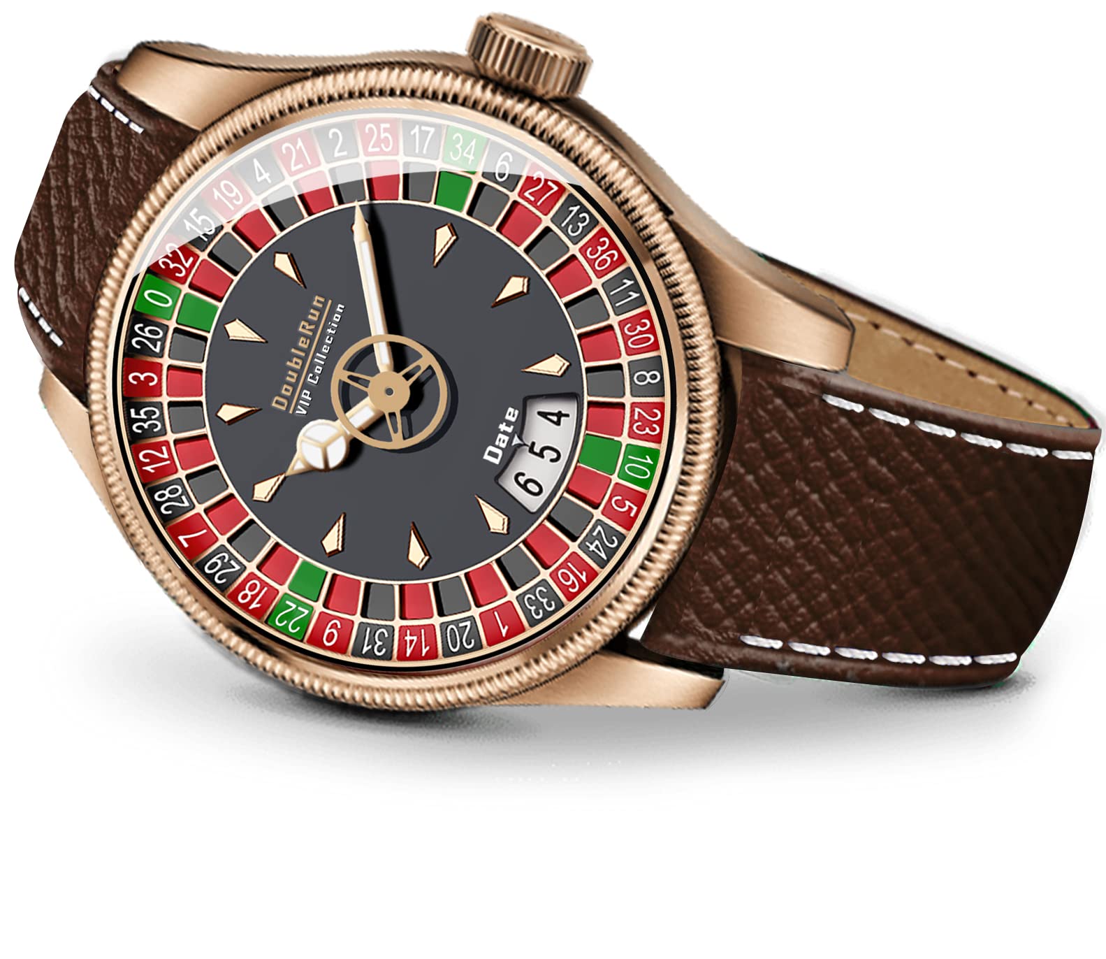 Date Function Dial Brown Leather Belt