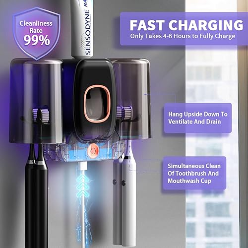 Miniatura 5 de Wekity - Soporte para cepillos de dientes para baños, dispensador automático de pasta de dientes y pasta de dientes, ahorra espacio, soporte para