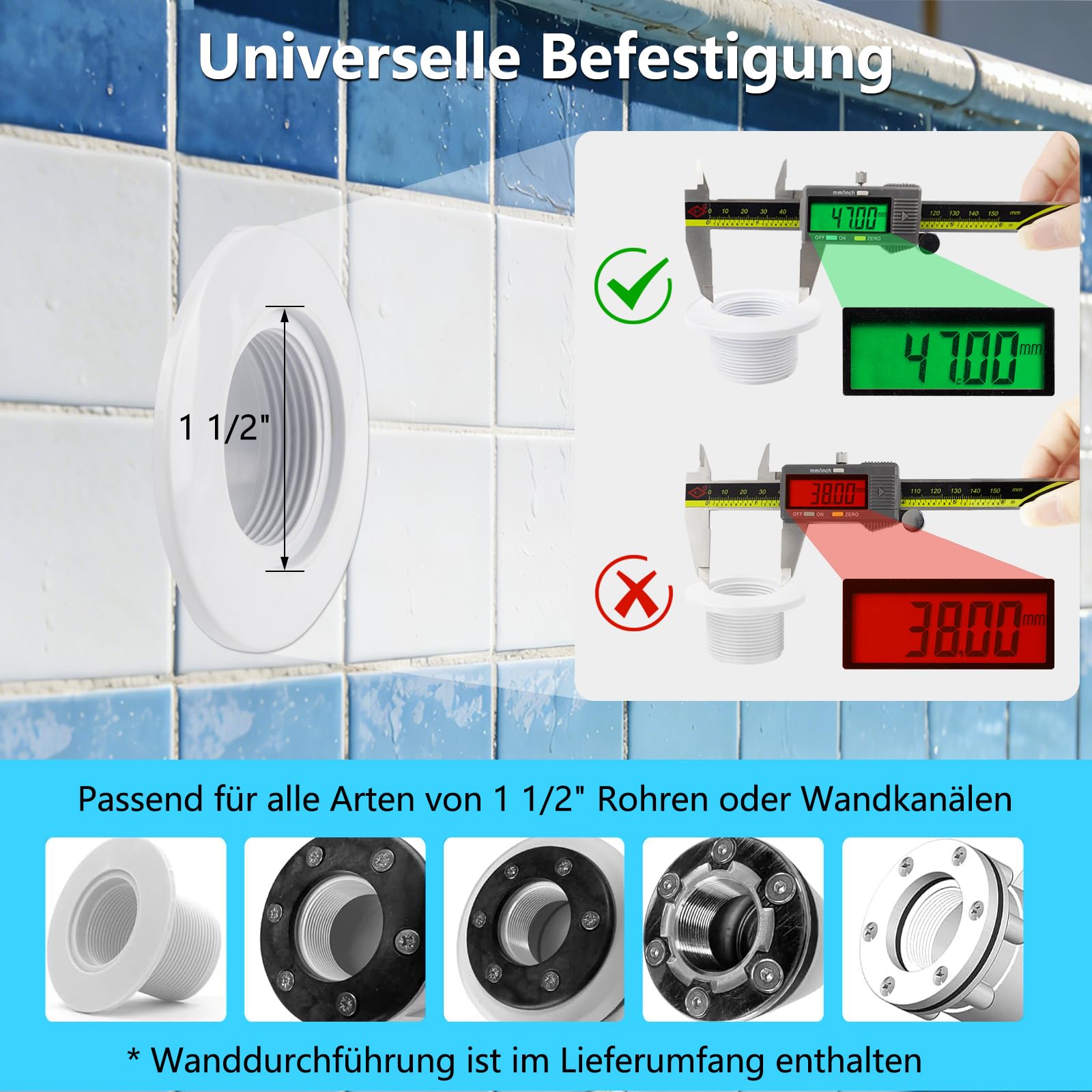 COOLWEST RGB LED Poolbeleuchtung mit 1-1/2 Zoll Außengewinde, 25W Unterwasser Licht, Ø180mm, 12V AC/DC, IP68 LED Poolscheinwerfer für Betonpools und Styroporpools