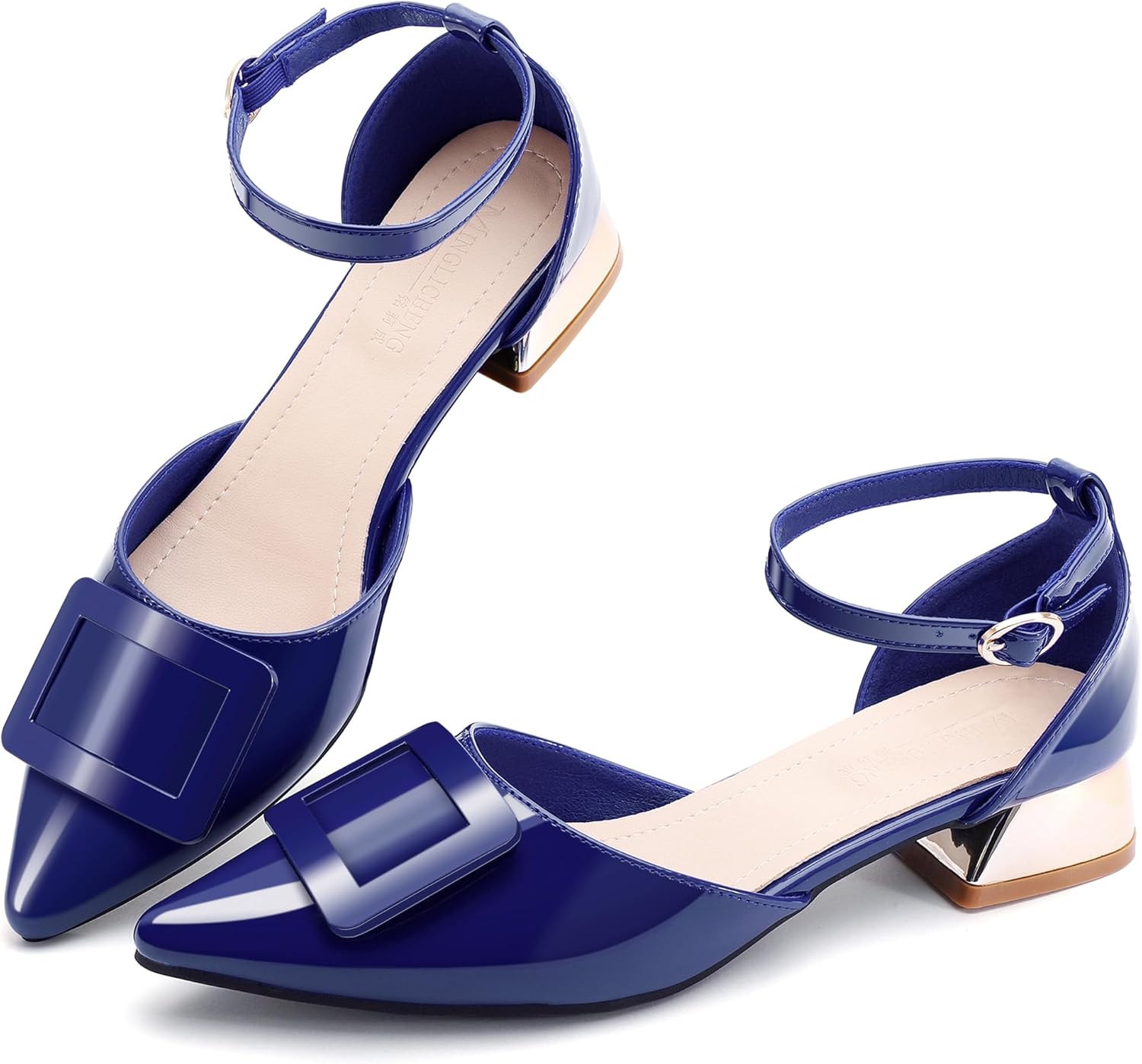 Women's Pumps Shoes Pointed Toe Low Heels Ankle Strap Closed Toe Wedding Party Dress Pumps