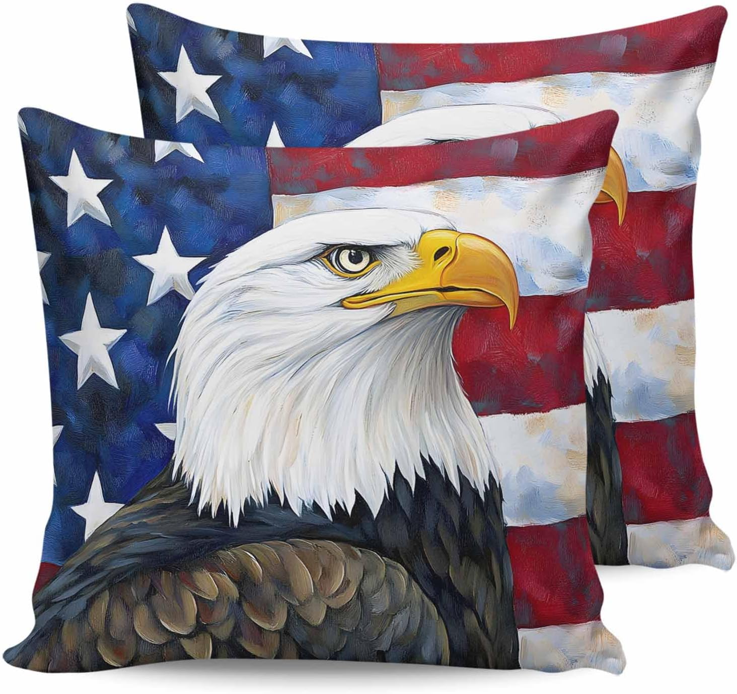 ALAGEO American Flag Eagle 4th of July Pillow Covers Set of 2 Vintage Red White Striped Patriotic Throw Pillow Cover Outdoor Waterproof Pillowcases for Memorial Day Independence Day Decor 26x26 inch