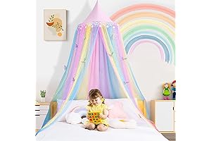 Rainbow Bed Canopy for Girls Butterfly Princess Dream Blue Canopy