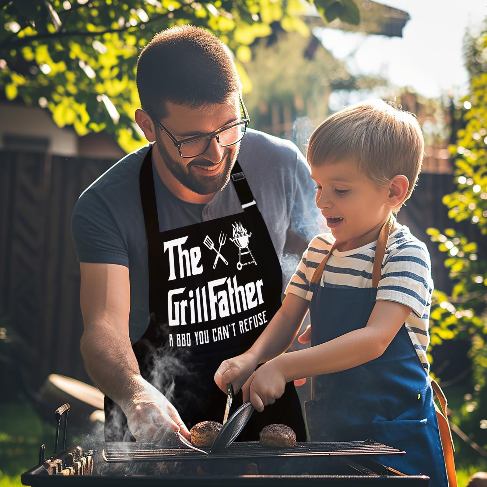 LINEN CLOSET® Adjustable Bbq Aprons for Men Funny Rude Chef Aprons Christmas Grilling Gifts for Dad Son Father Husband with 2 Pockets- Grill Father Apron - Image 4