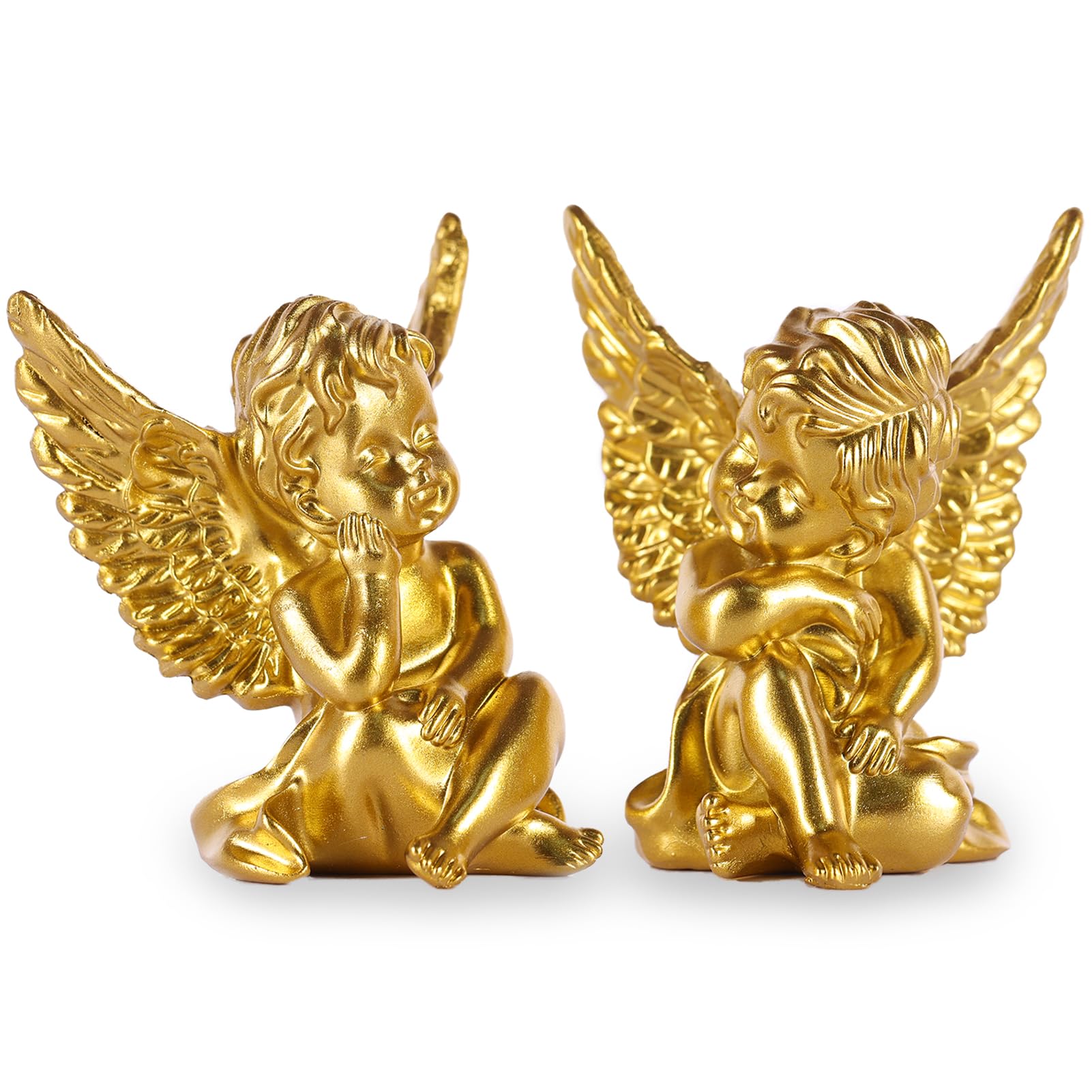 orenm 2 Pack Resin Cherubs Gold Angel Statue Figurine, Garden Sleeping Cherub Statue Sculpture Indoor Outdoor Home Decoration, Cute Adorable Angle Sculpture Memorial Statue(4" Height) (Gold)