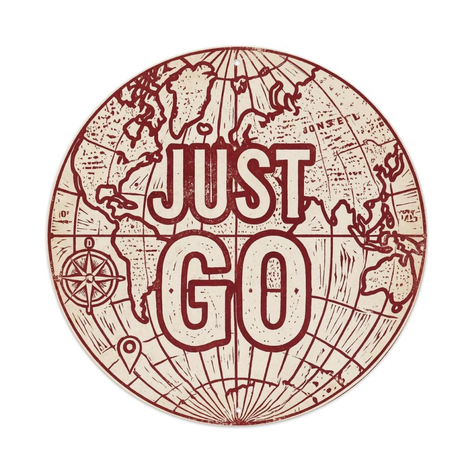Yrnq 8X8inch Vintage Style Vintage World Map With Compass Just Go Thrill Metal Tin Sign