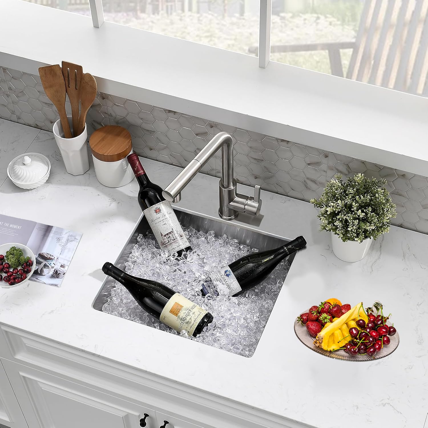 Evier Cuisine 40 X 45 cm, Evier Inox 1 Bac, Brossé | Montage Encastré, Sur Plan Ou Sous Plan, Avec Trop-Plein Et Filtre de Vidange, Idéal Pour Appartement Et Chalet