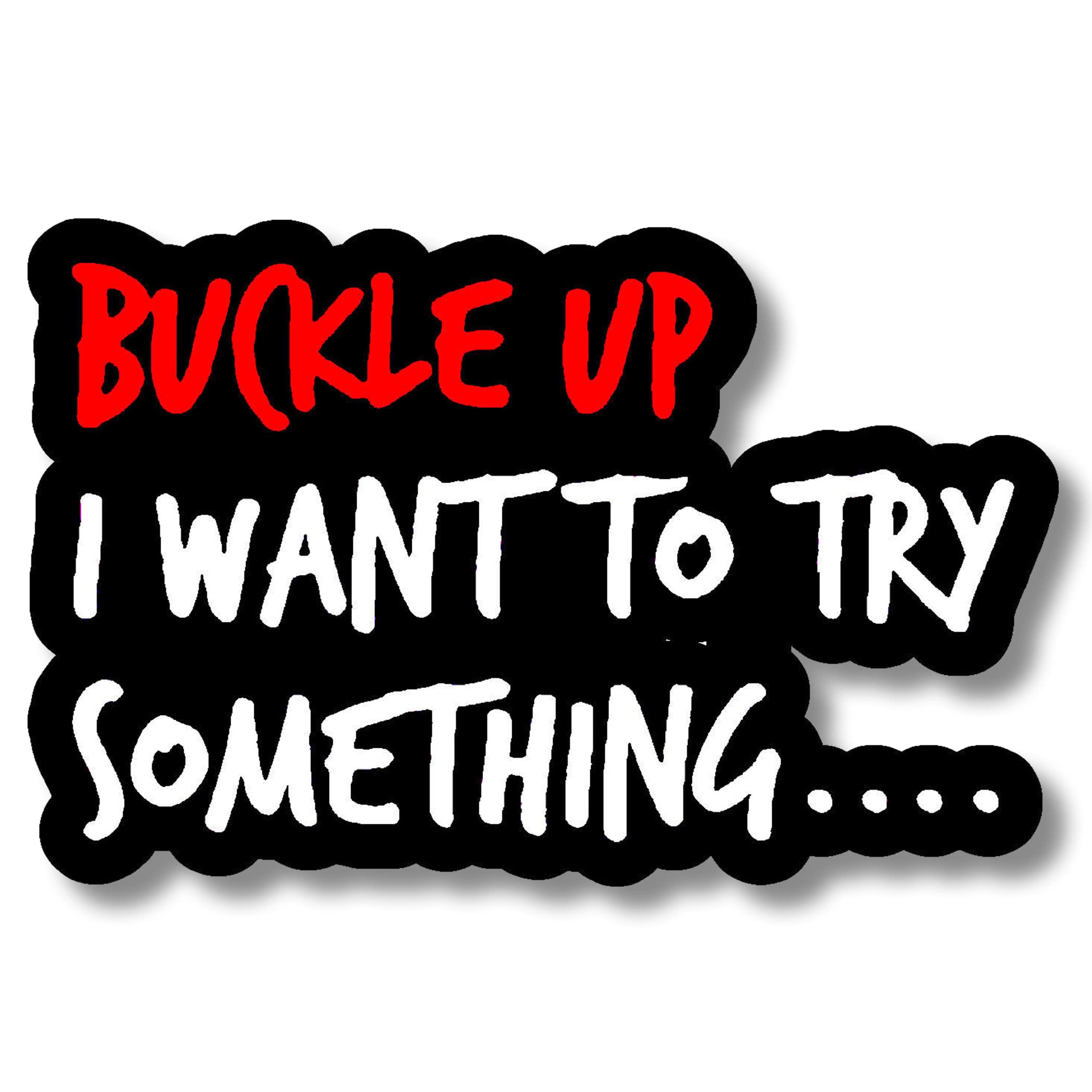 Buckle Up I Want to Try Something Funny JDM Racing Drifting Drift Drag Joke Funny Car Truck Window Bumper Vinyl Sticker Decal 6" Inches Long