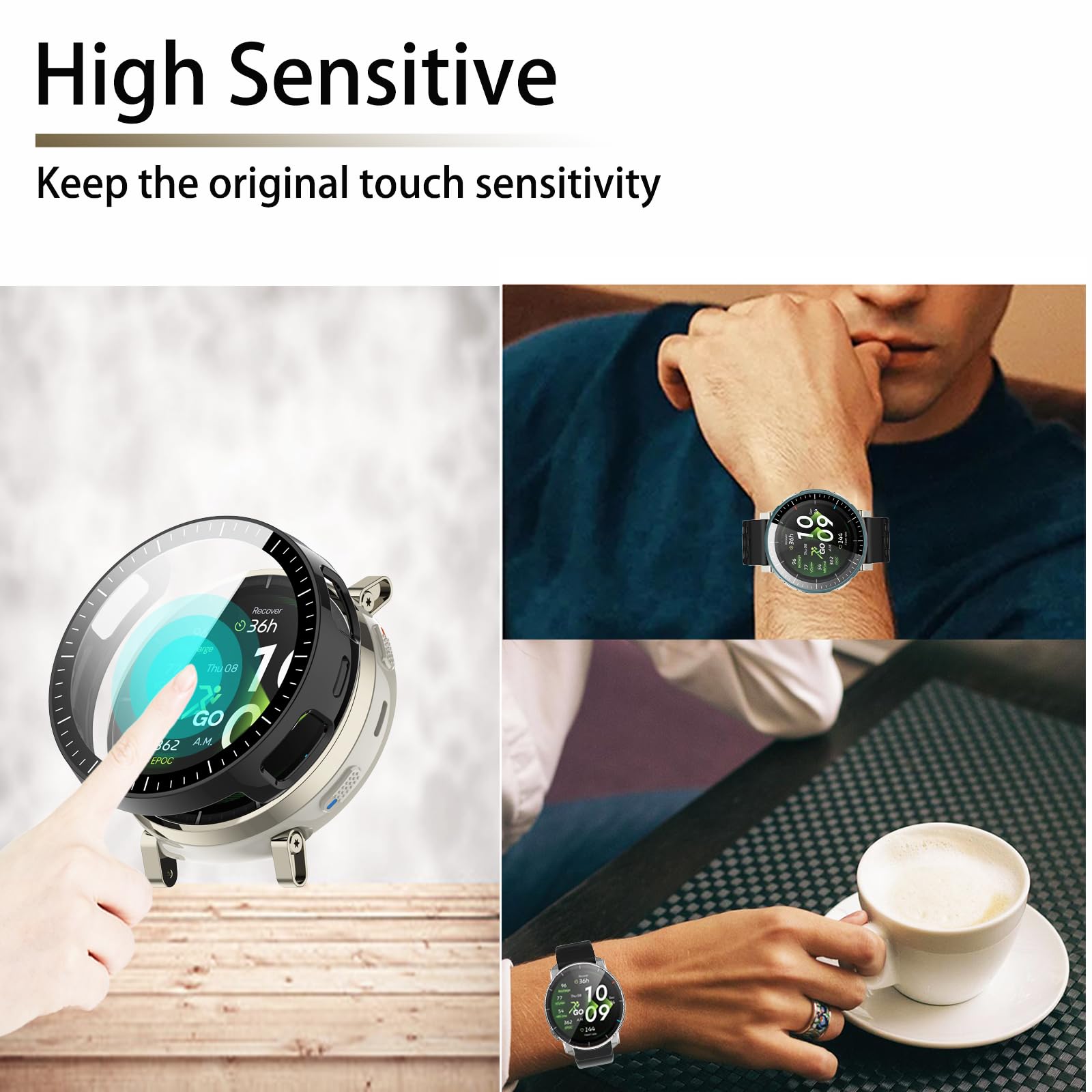 Lot de 4 films protecteurs d'écran Active 3 compatibles avec la montre intelligente Amazfit Active 3 Premium Running - Coque de protection en polycarbonate rigide ultra fin HD