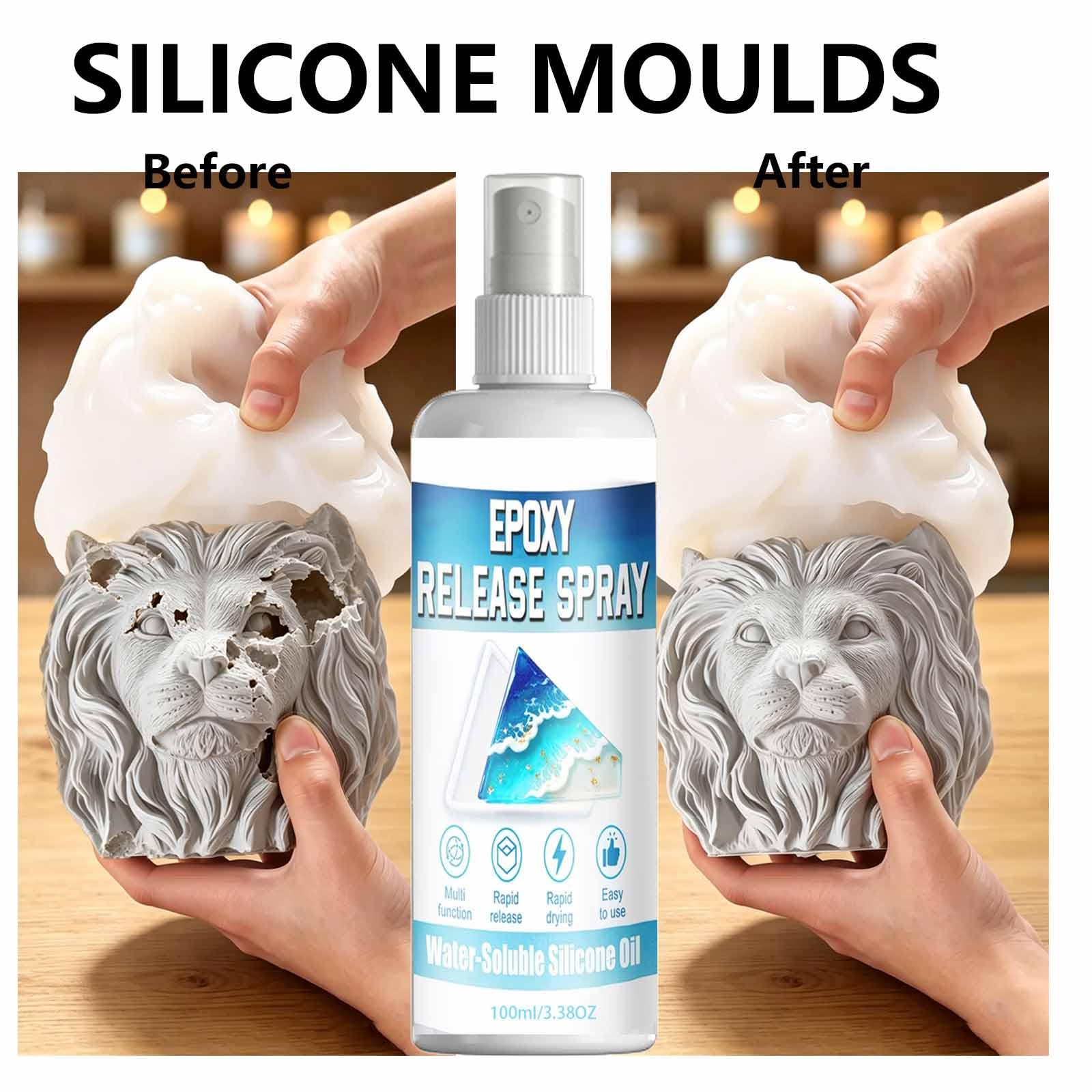 Spray di rilascio dello stampo epossidico con pennello, agente di rilascio del silicone ad asciugatura rapida per resina, candela, sapone, colata di cemento e gesso, lubrificante (7PCS)