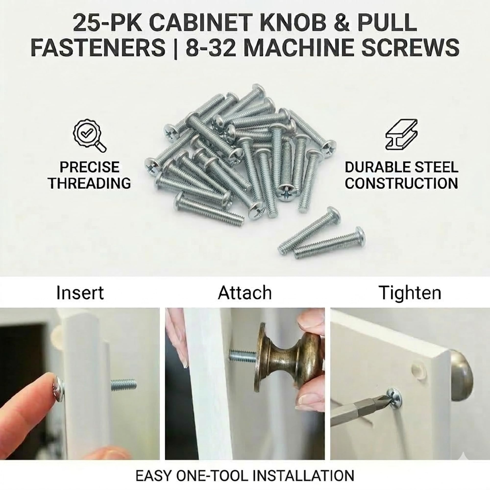Cabinet Screws - 25 Pack #8-32 Machine Screws -3 Cabinet Screws - 25 Pack #8-32 Machine Screws -3