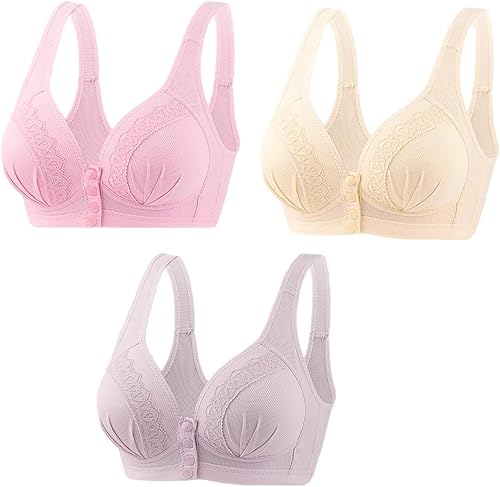 Glamorette Snap Front Bra Older Women,Snap Front Bra, Sexy Lace Embroidered Bras,Pull-On Front Closure Button Bra