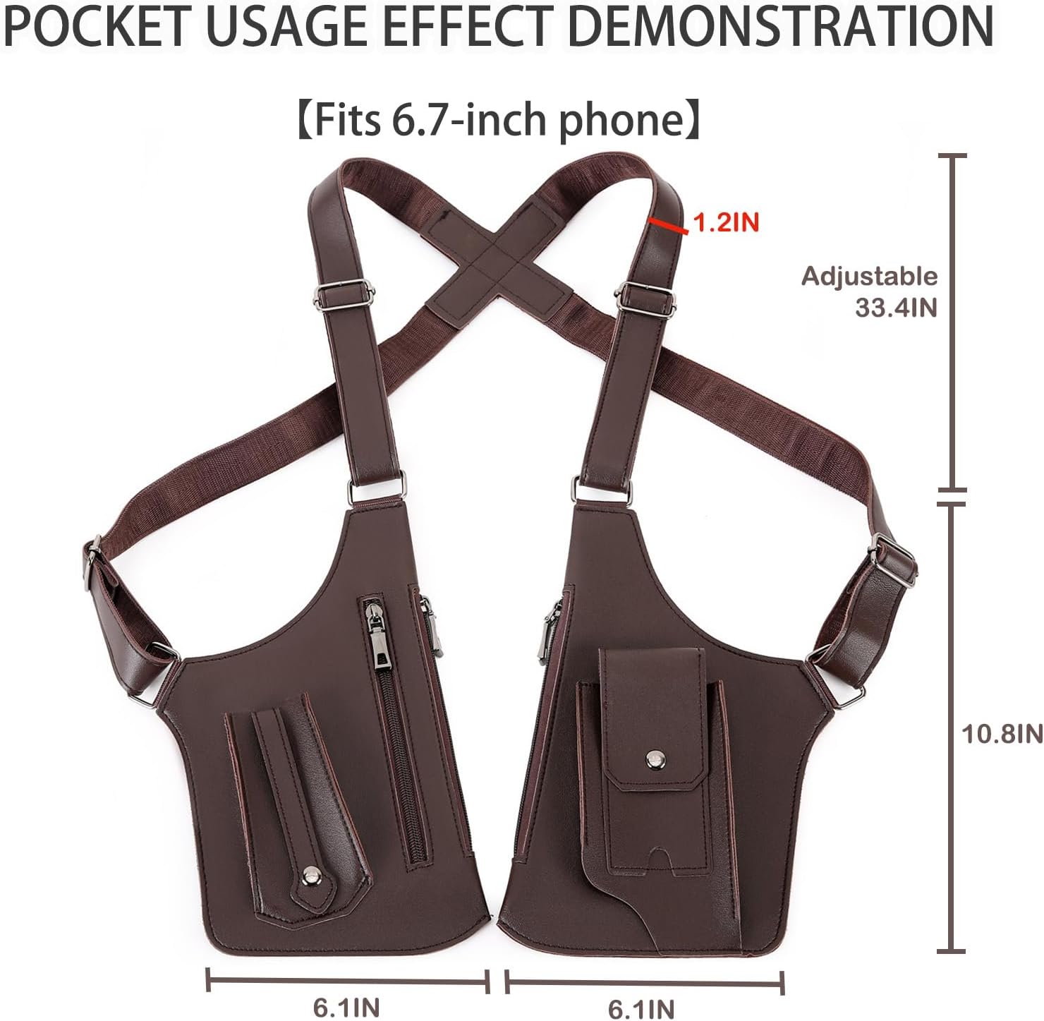 Men's Double Shoulder Armpit Bag, Leather Anti-Theft Hidden Wallet Pocket, Adjustable Tactical Crossbody Chest Bag