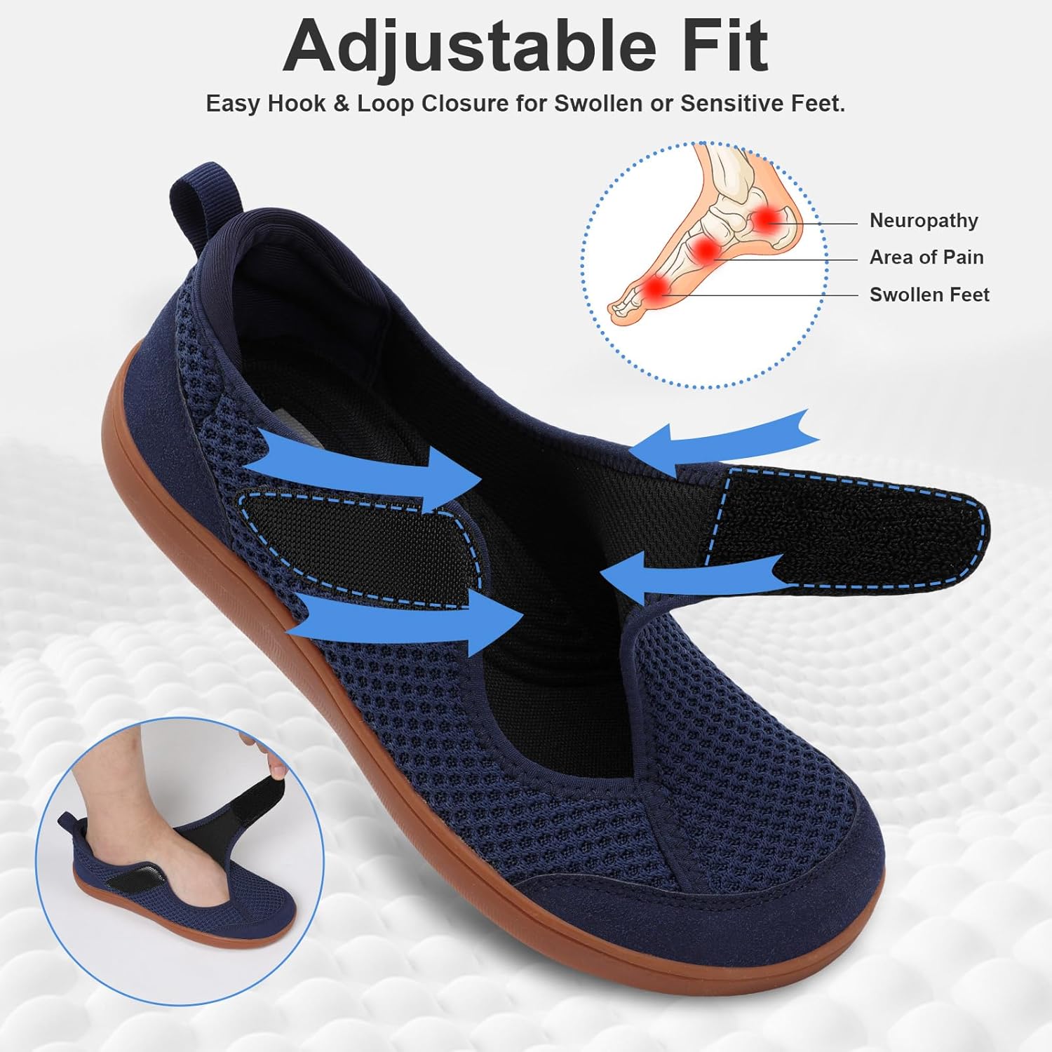 JOINFREE Mens Diabetic Walking Shoes Wide Toe Box, Adjustable Zero Drop Non Slip Sneakers, Breathable Knit Casual Shoes for Swollen Feet, Edema, Sensitive Feet, Elderly, Arthritis - Image 3