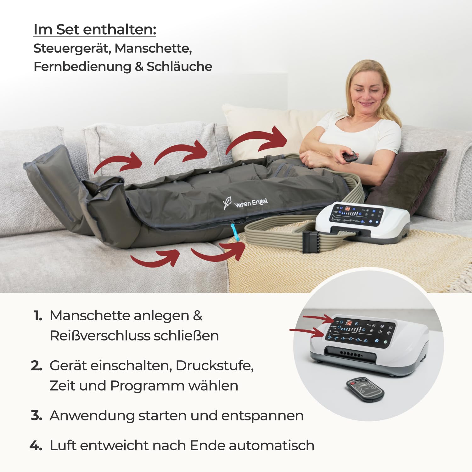 Venen Engel 6 Premium Medical mit Lymph-Flow Pants | 6 Massageprogramme | Medizinisch zertifiziert bei venösen lymphatischen Beschwerden | Cellulite behandeln | ergänzend zu Lymphdrainage