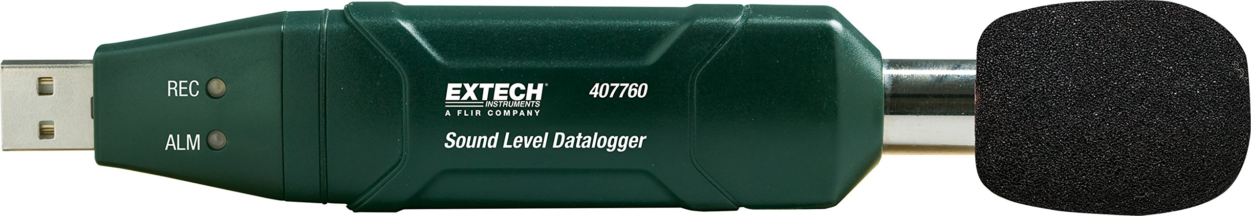 Extech 407760 Registrador Sonómetro USB, 30-130dB, Clase 2 | Ponderación A/C, respuesta rápida/lenta, 129.920 registros, software, micrófono, trípode, pila