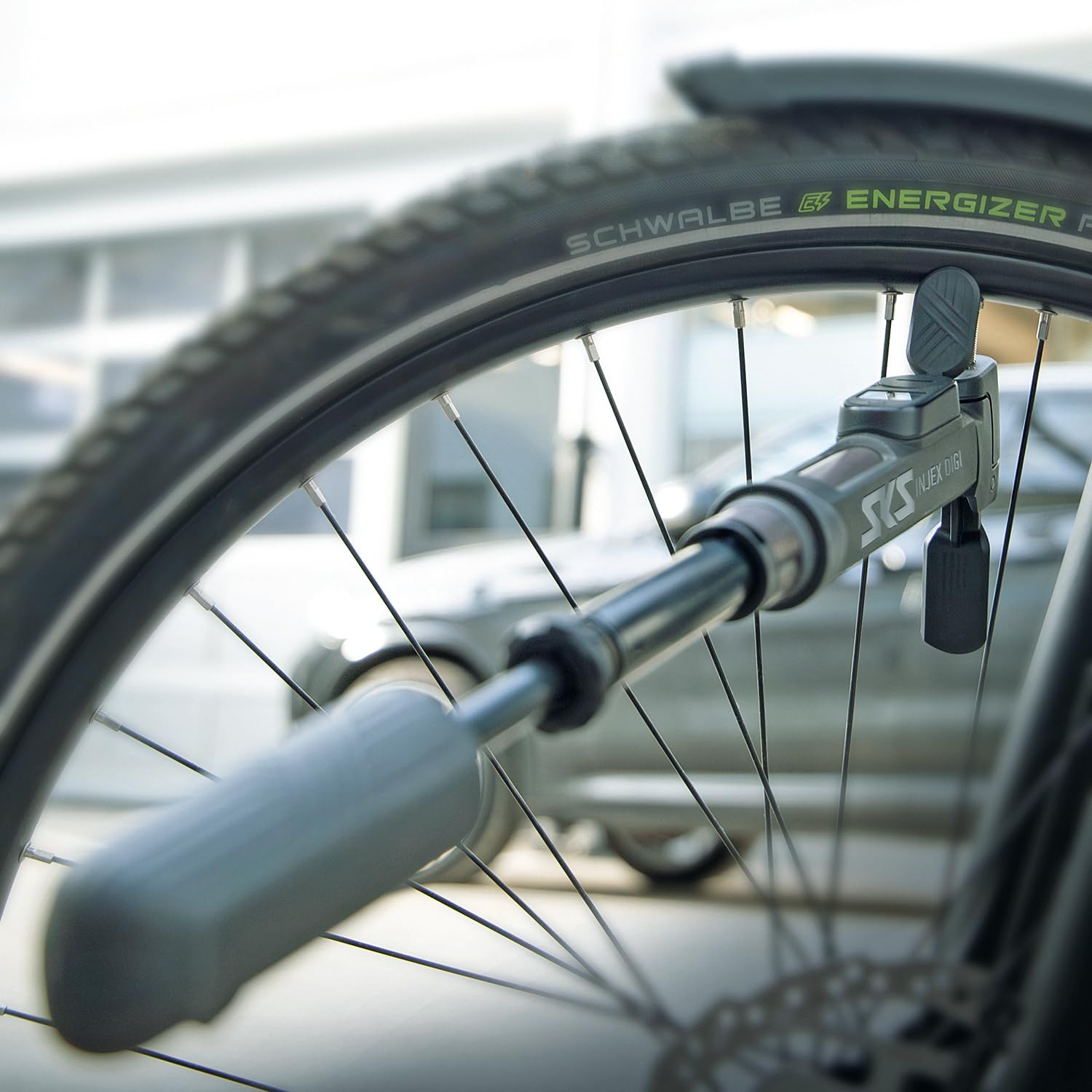 SKS Germany Injex Control Digi Pompe à vélo (manomètre numérique, Fonction télescopique commutable, poignée à 2 Composants avec Surface texturée, tête de Valve MV Easy, fabriquée en Allemagne)