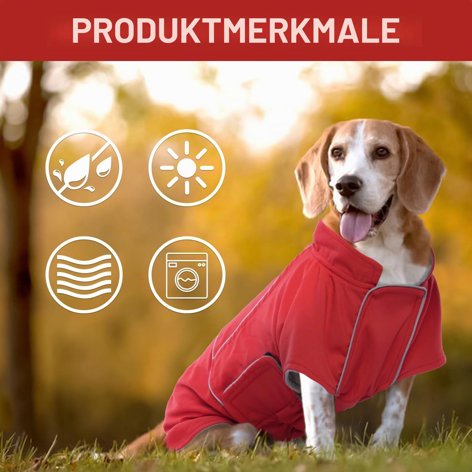 Hundemantel Wasserdicht, Warmer Hundejacke für Große Hunde, Hundemantel Fleece, Hundejacke mit Reflektierender Streifen Labrador, Regentag, Cheng Rot 3XL