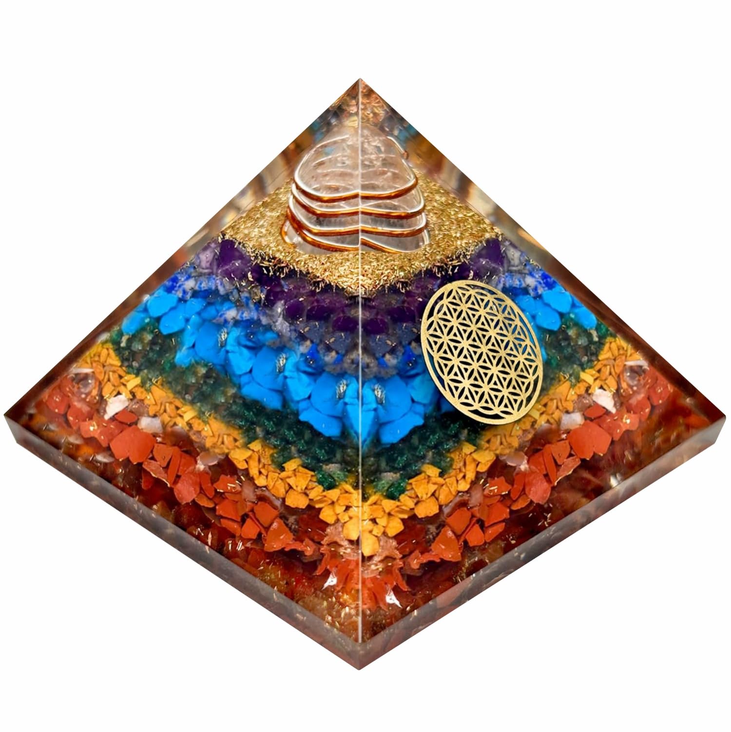Original 7 Chakra Crystal Laxmi Pyramid/Pooja Vastu Items for Home for Good Luck/Money & Wealth/Spiritual Gift/Showpiece for Living Room/Home Décor