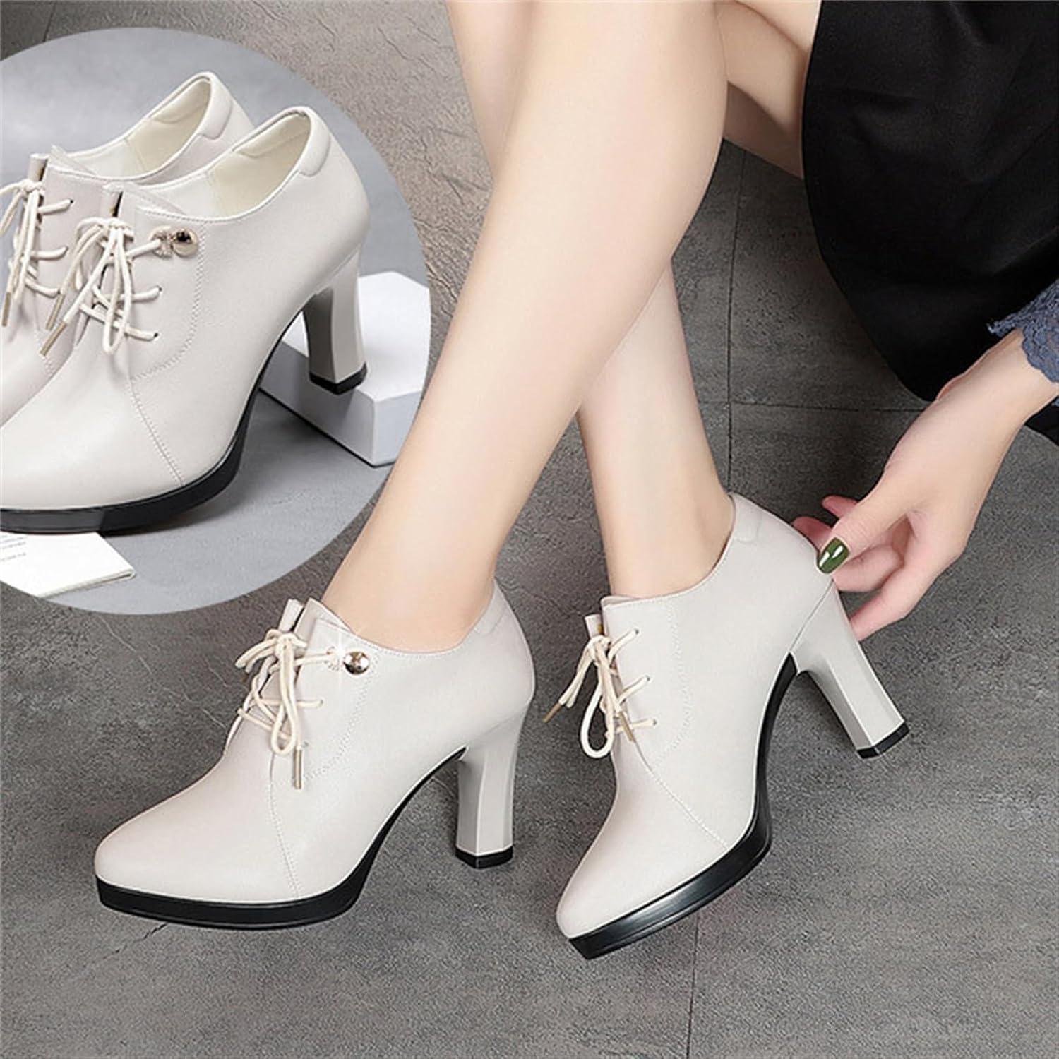 Women's Soft PU Leather Lace Up Chunky Block Heel Oxford Vintage Round Toe Dress Classic British Casual Comfort Office Work Pumps for Daily Wear Parties