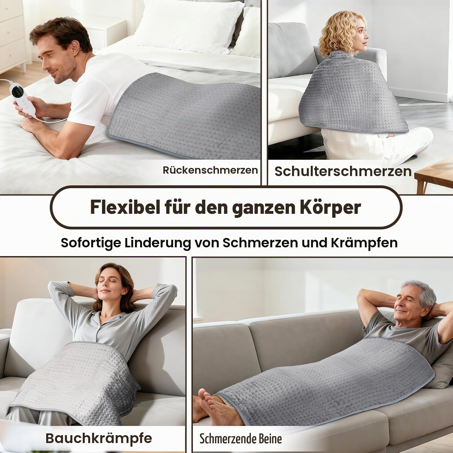 Heizkissen Heizdecke 100 x 50 cm mit Abschaltautomatik Abschaltung, schnelle Heiztechnik Elektrisch Wärmekissen, sicheres Wärmepads Elektrische für Rücken, Nacken, Schulter (Grau)