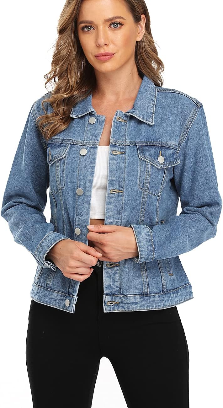 Dilgul Women’s Denim Jacket Casual Long Sleeve Basic Button Down Denim Jean Jacket Dilgul Women’s Denim Jacket Casual Long Sleeve Basic Button Down Denim Jean Jacket