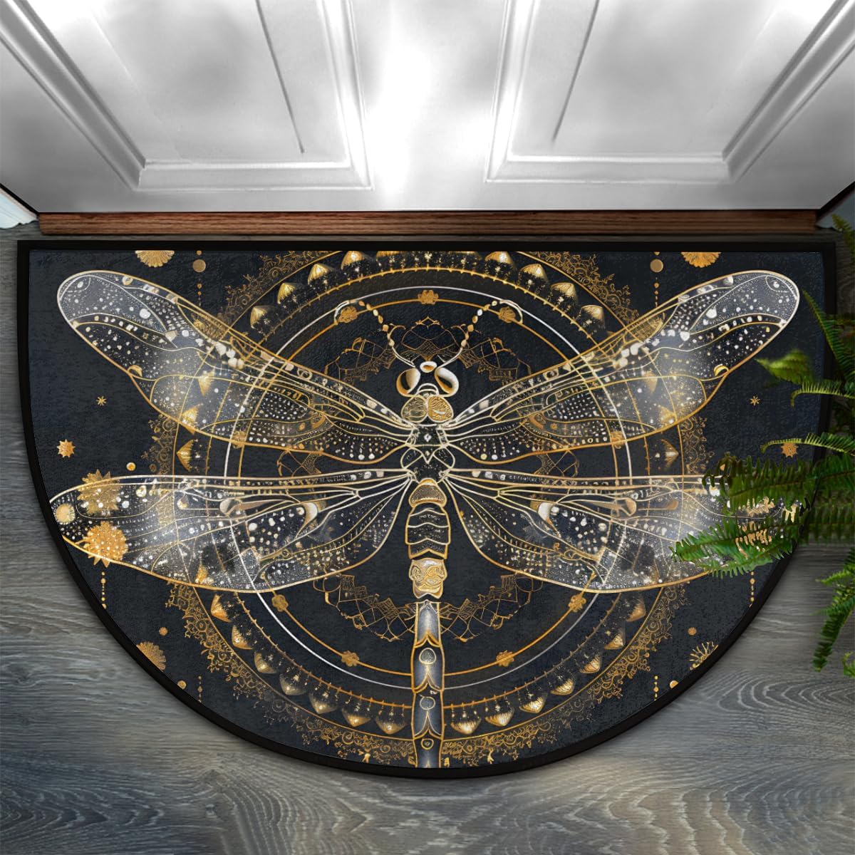 Indoor Doormat Boho Mandala Dragonfly Half Round Door Mat, Non-Slip Absorbent Entrance Welcome Mat, Front Porch Decor Mats Low-Profile Entryway Doormat Kitchen Fireplace Floor Mat,A-5