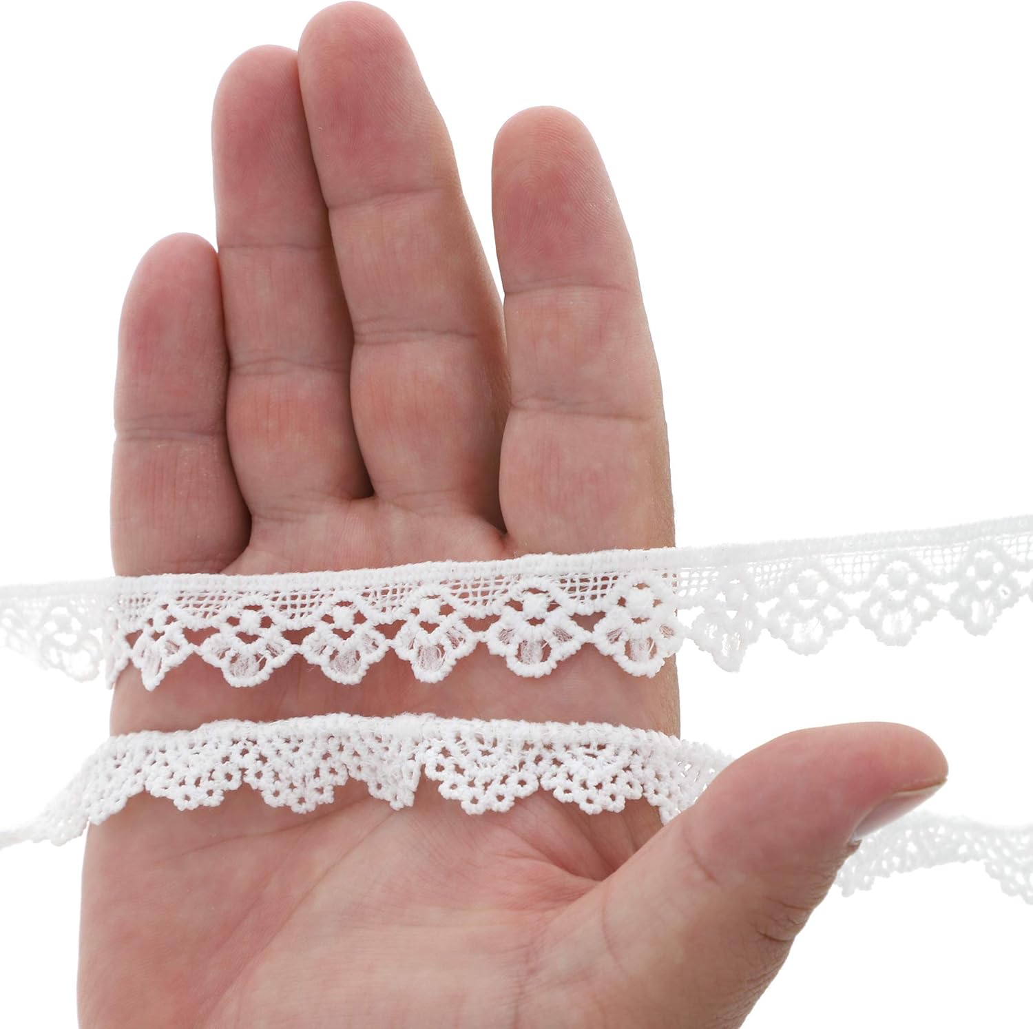 Crochet Lace Ribbons, 15-Yard Rolls (White, 0.5 and 0.7 in Wide, 2-Pack)
