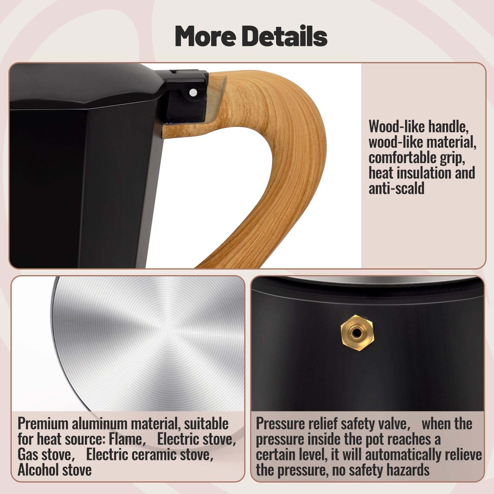 Cafetera Moka de aluminio para 3 tazas, color negro, clásica, 150 ml, cafetera percolador Mocha Express Classic Cafe Maker para café italiano y cubano