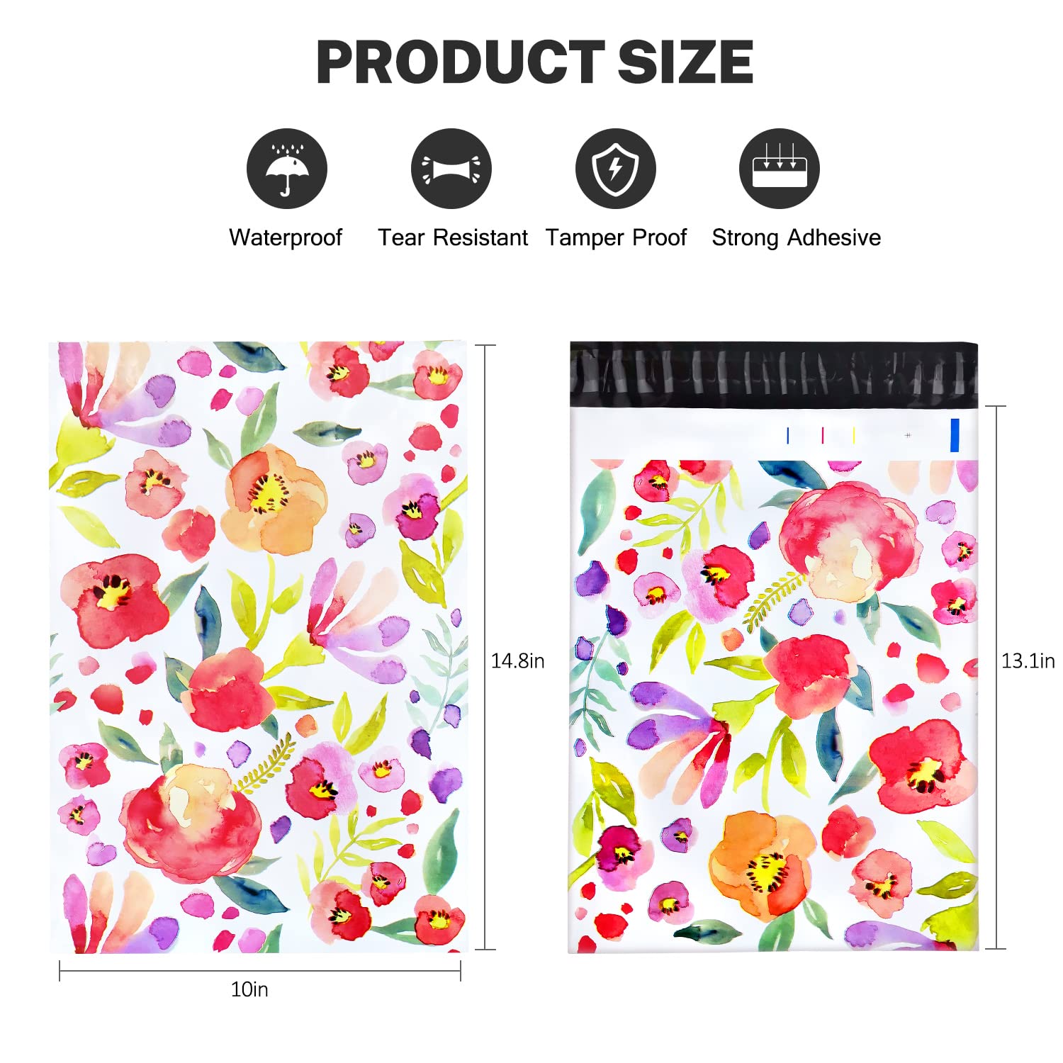 Lot de 100 enveloppes en polyéthylène de 25,4 x 33 cm, jolies enveloppes d'expédition pour petites entreprises, sacs d'expédition pour vêtements, fournitures de boutique avec bande auto-adhésive