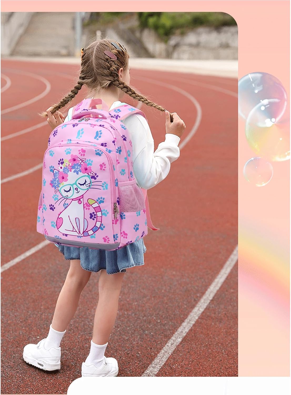 Octsky Backpack for Girls Kids School Backpacks with Lunch Box Preschool Kindergarten BookBag Set With Chest Strap Cat Pink - Image 9