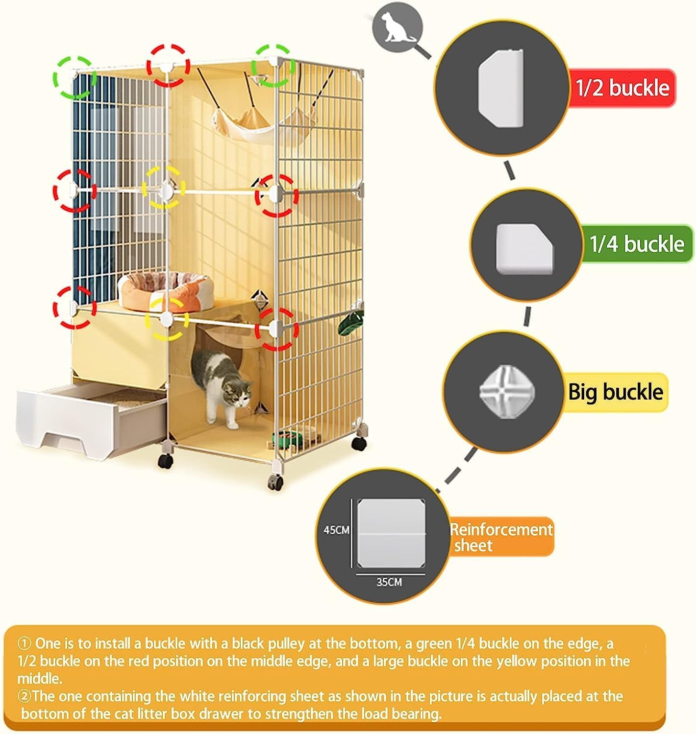 Indoor Cat Kennels & Cages, Detachable Metal Playpen for Small Animals, DIY Cat Enclosure, Spacious 107x47x72cm Safe Retreat for Indoor Cats