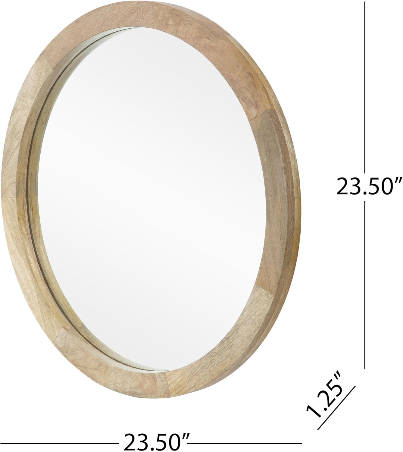 Christopher Knight Home Solis 23.50" H Round Wall Mirror, Mango Wood Wall Mirror, Tempered Glass with Natural Mango Wood Frame, Rustic Style for Living Room Hallway Home, No Assembly Needed, Natural