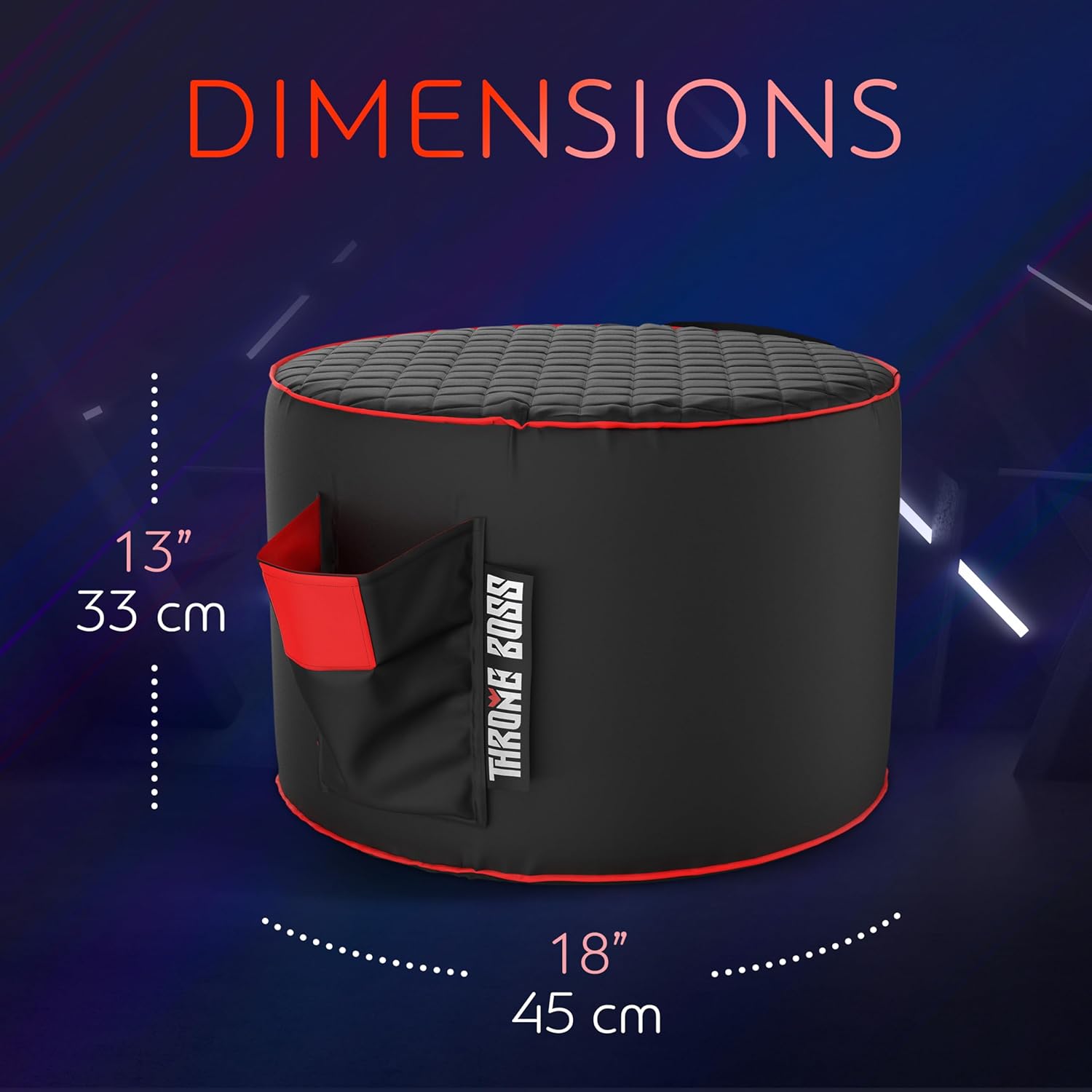 Throne Boss Gaming Footstool - Cover ONLY No Filling - Matching Bean Bag Chair Pouf/Ottoman - Round Gamer Foot Stool Footrest with Drink Holder (Red)