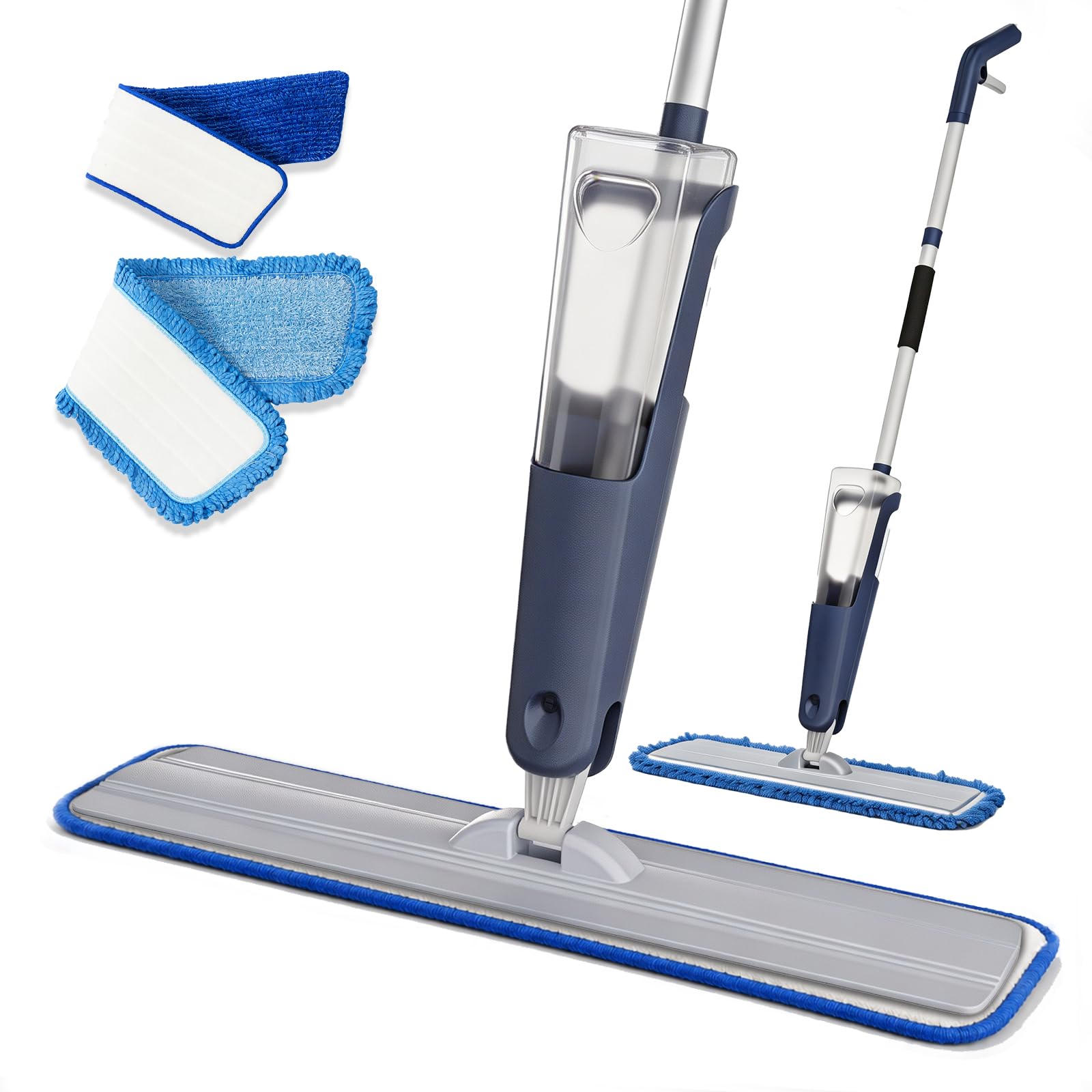 24" Spray Mop Wet Dry Heavy Duty 28oz 55" Handle 2 Pads Blue