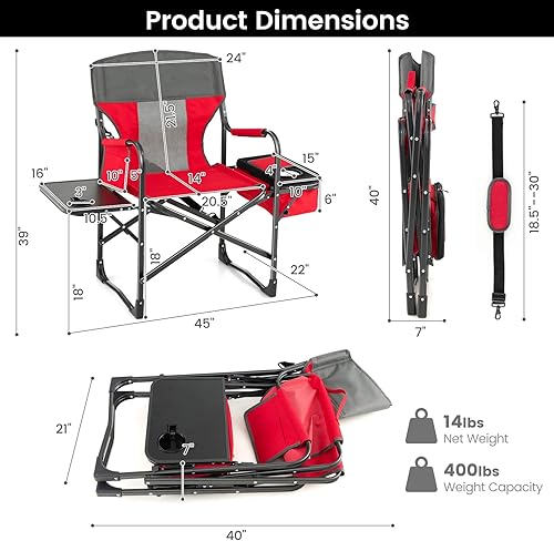 Miniatura 3 de Tangkula Sillas de campamento silla de campamento plegable con mesa auxiliar bolsa nevera silla de césped acolchada portátil para viajes picnic