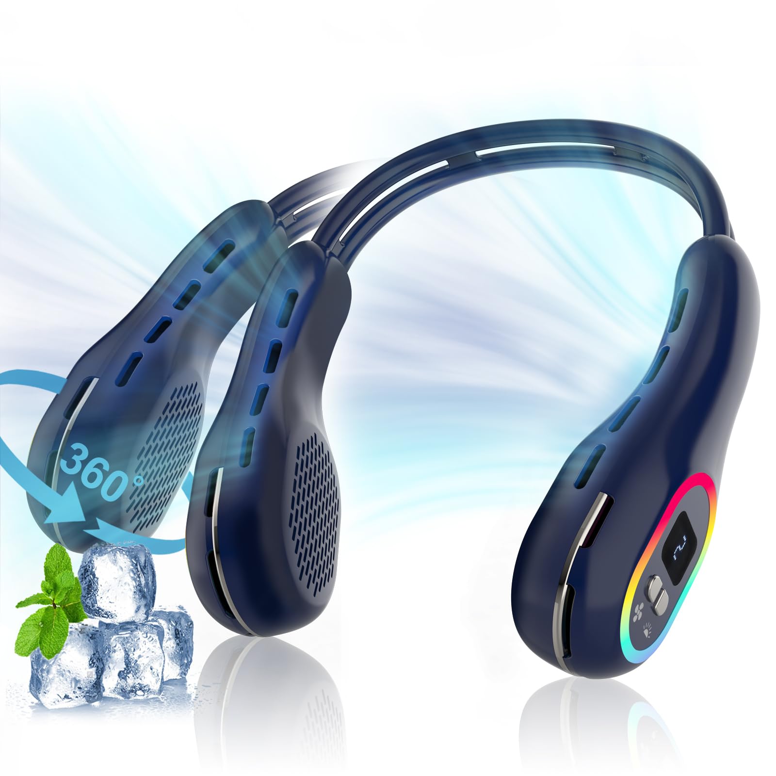 Portable Neck Fan 360° Wind Direction Adjustment Bladeless Fan, 6000 mAh Battery Operated Wearable Personal Fan? Flexible Cooling Fan for Outdoor & Indoor Activities and Travel