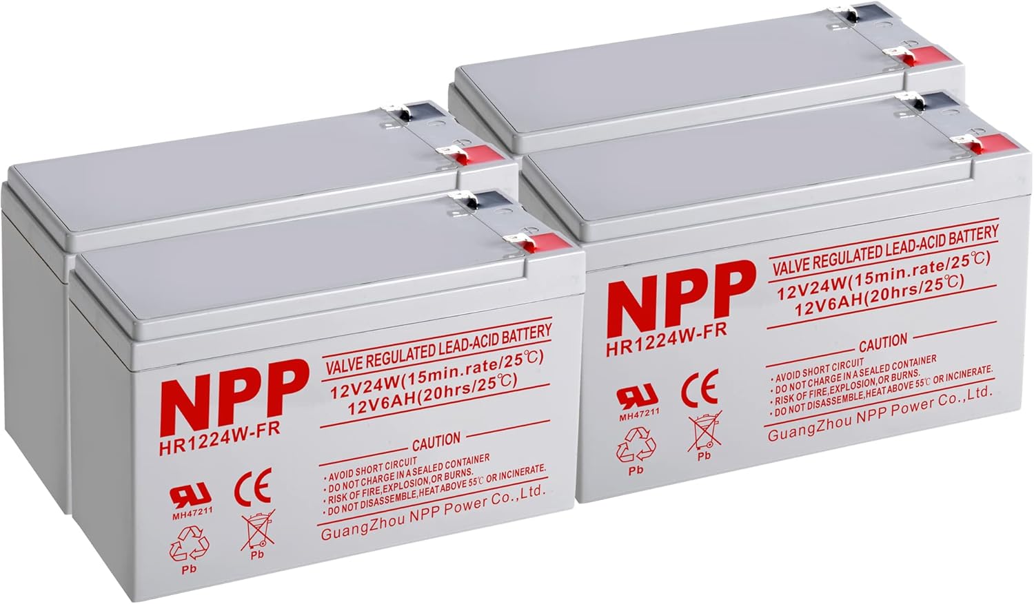 NPP HR1224W (4 Pcs) 12V 144Watts 24Watt/ Cell AGM Sealed Lead Acid Rechargeable Battery, Replace 5.5Ah 12V 6Ah, 6.5Ah Flame Retardant High Rate UPS Battery
