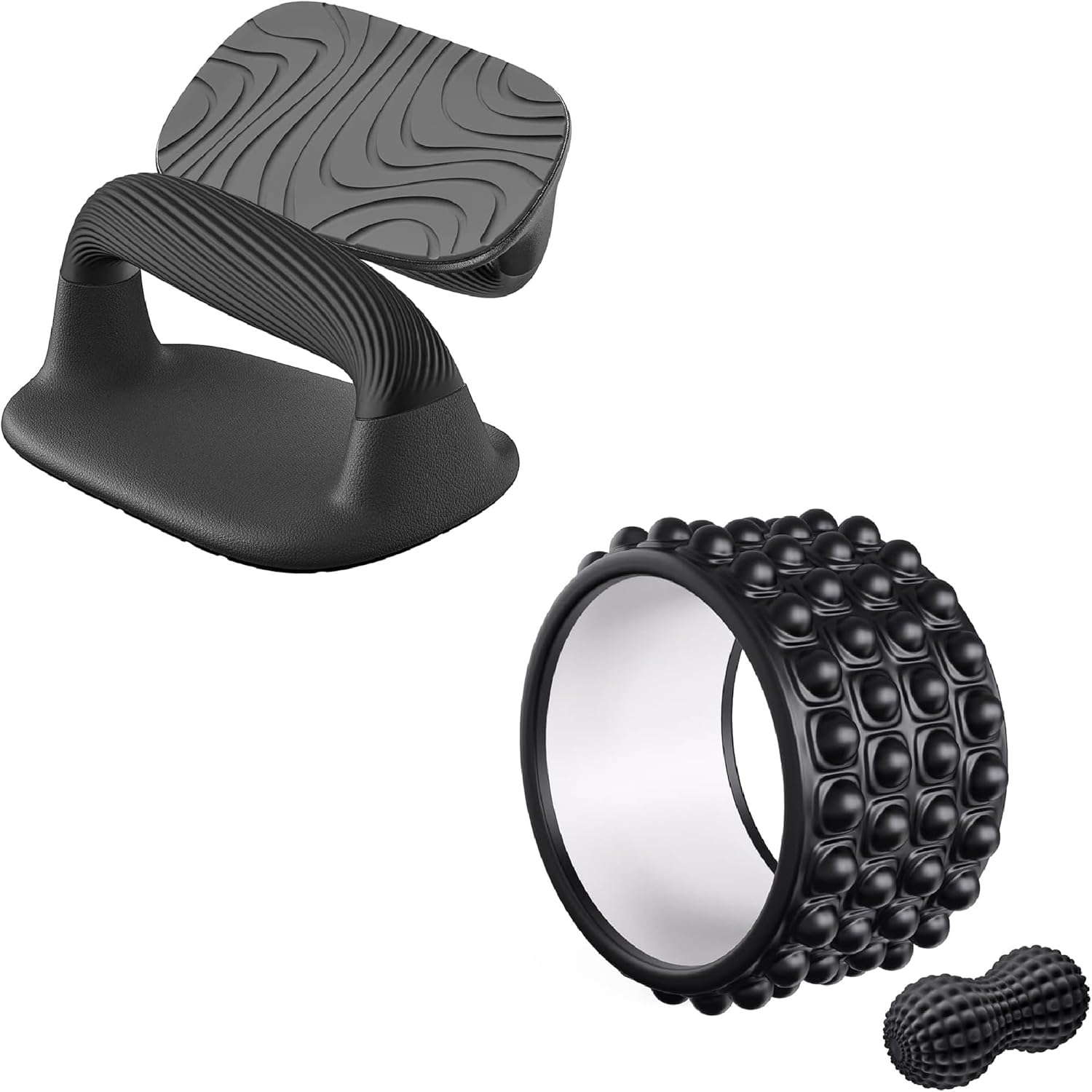 Kipika Push Up Bars and Back Roller Wheel Bundle - Anti-Slip Pushup Stands & Back Stretcher for Strength Training and Pain Relief