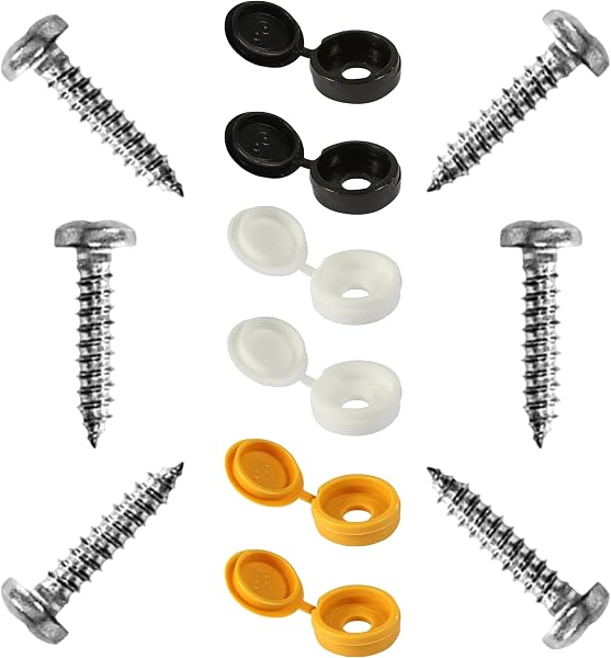 12 Pc Number Plate Screws & Caps – Universal Car License Plate Fixing Kit (Black, White, Yellow – 2 Each) – Rust‑Proof Plastic Caps & Bolts, Easy DIY Install - 5