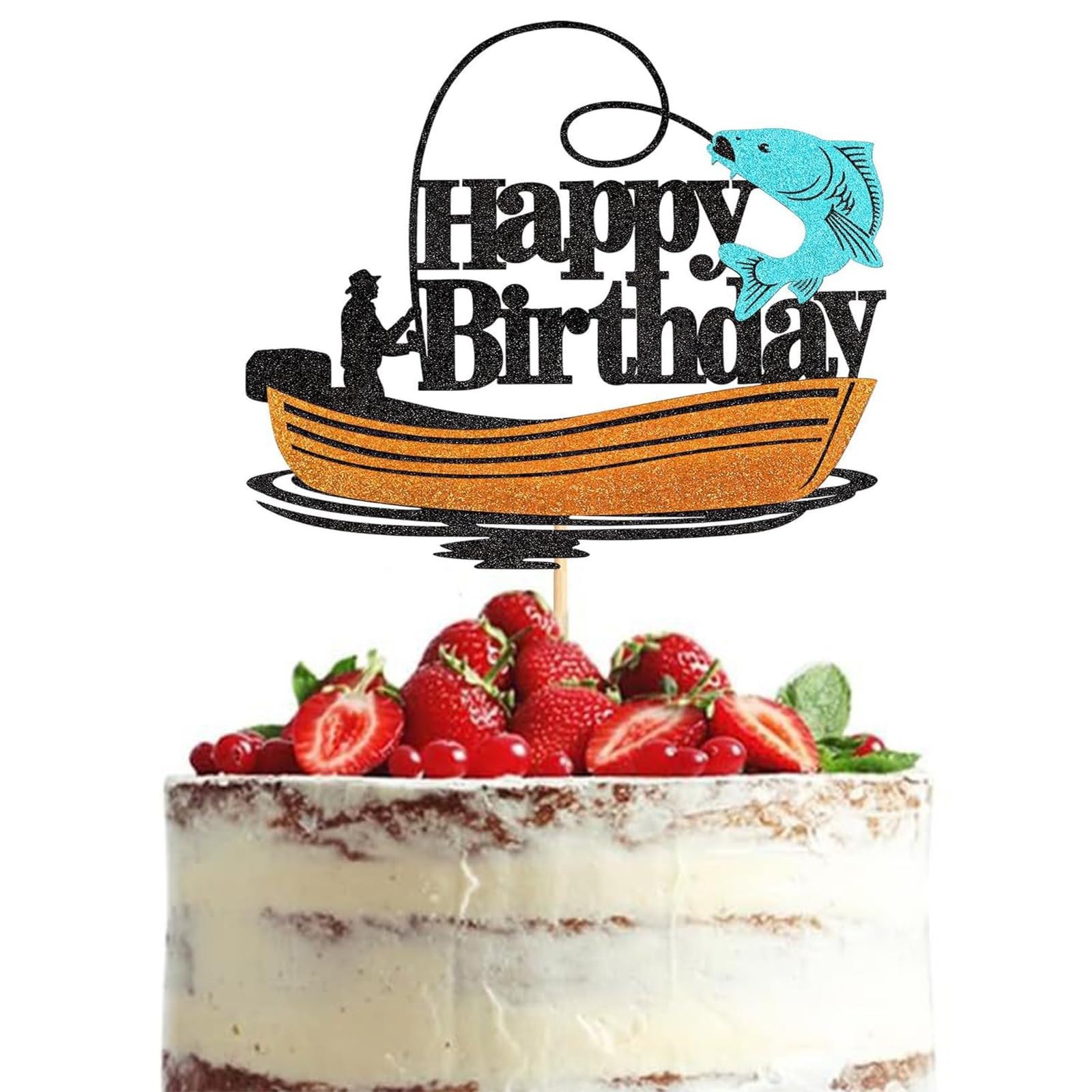 Silars Topper Gâteau Pêche – 6 Pièces Pailletées, Anniversaire Thème Pêche, Déco Gâteau