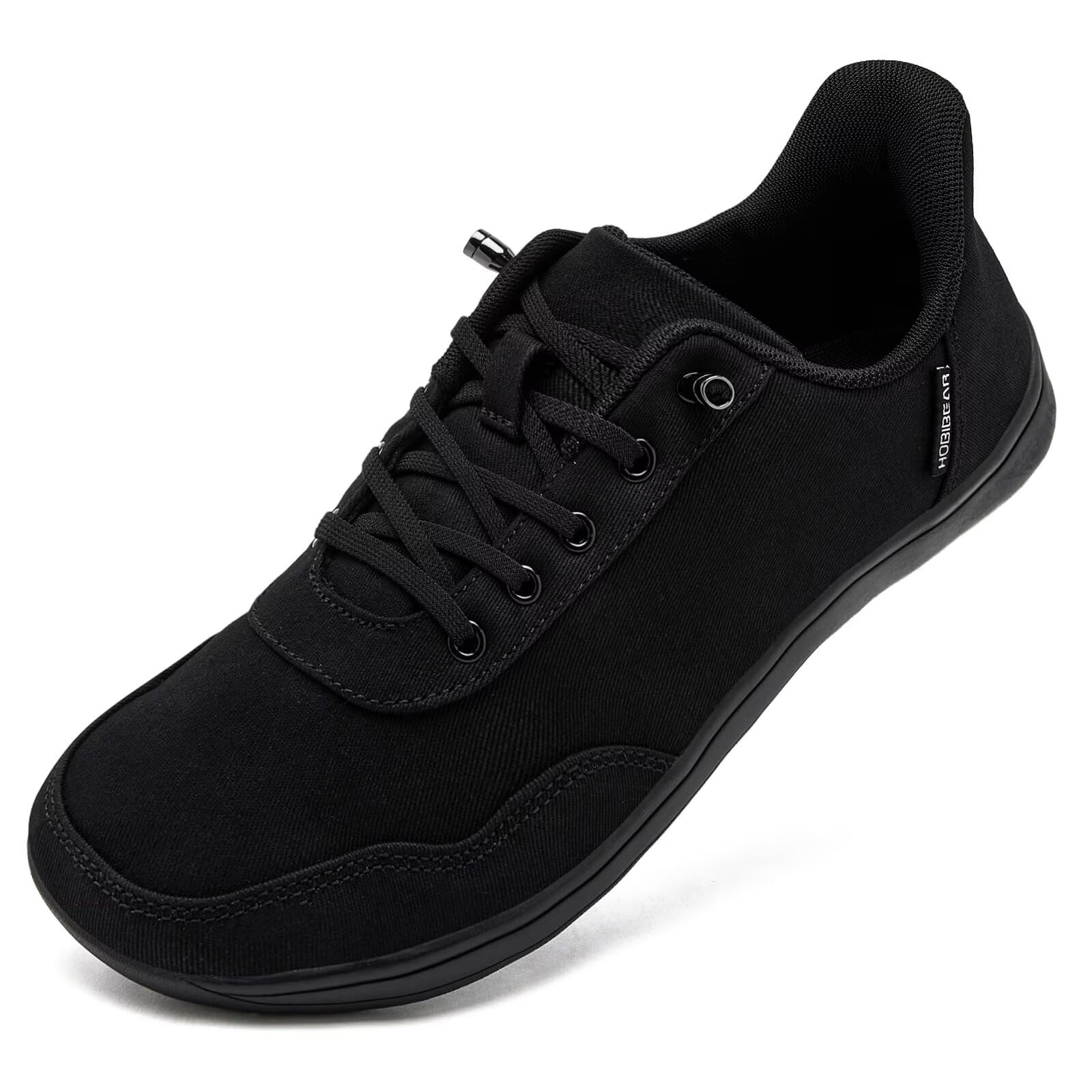 HOBIBEAR Uniseks blotevoetenschoenen, brede teenbox, hoge canvas sneakers, comfortabele trailrunning-schoenen, Geheel zwart., 39 EU Breed