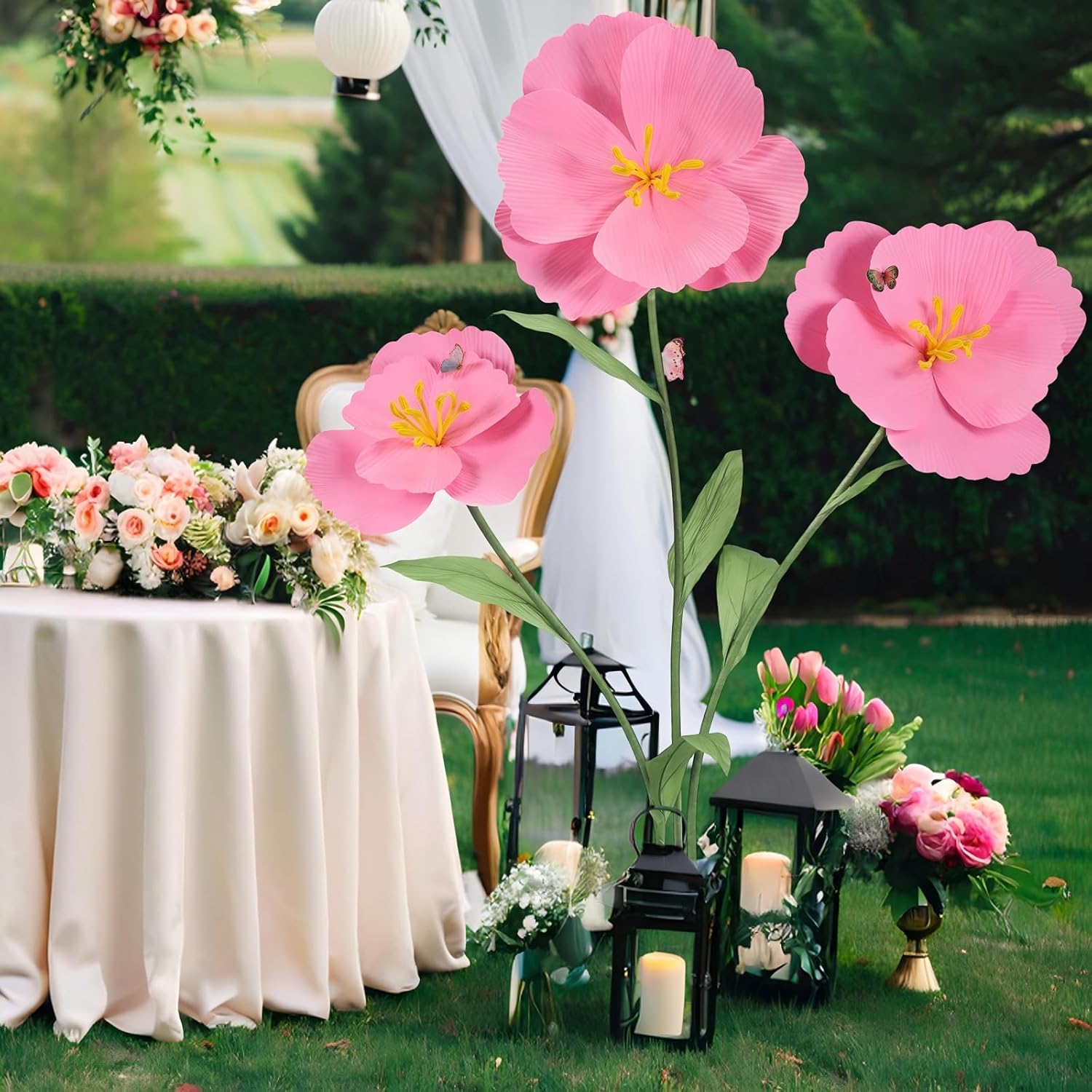 3PCS Giant Artificial Flowers Large Felt Fabric Flower Decorations for Room Bridal Shower Baby Shower Tea Party Wedding Arrangements Photographic Props(Pink)