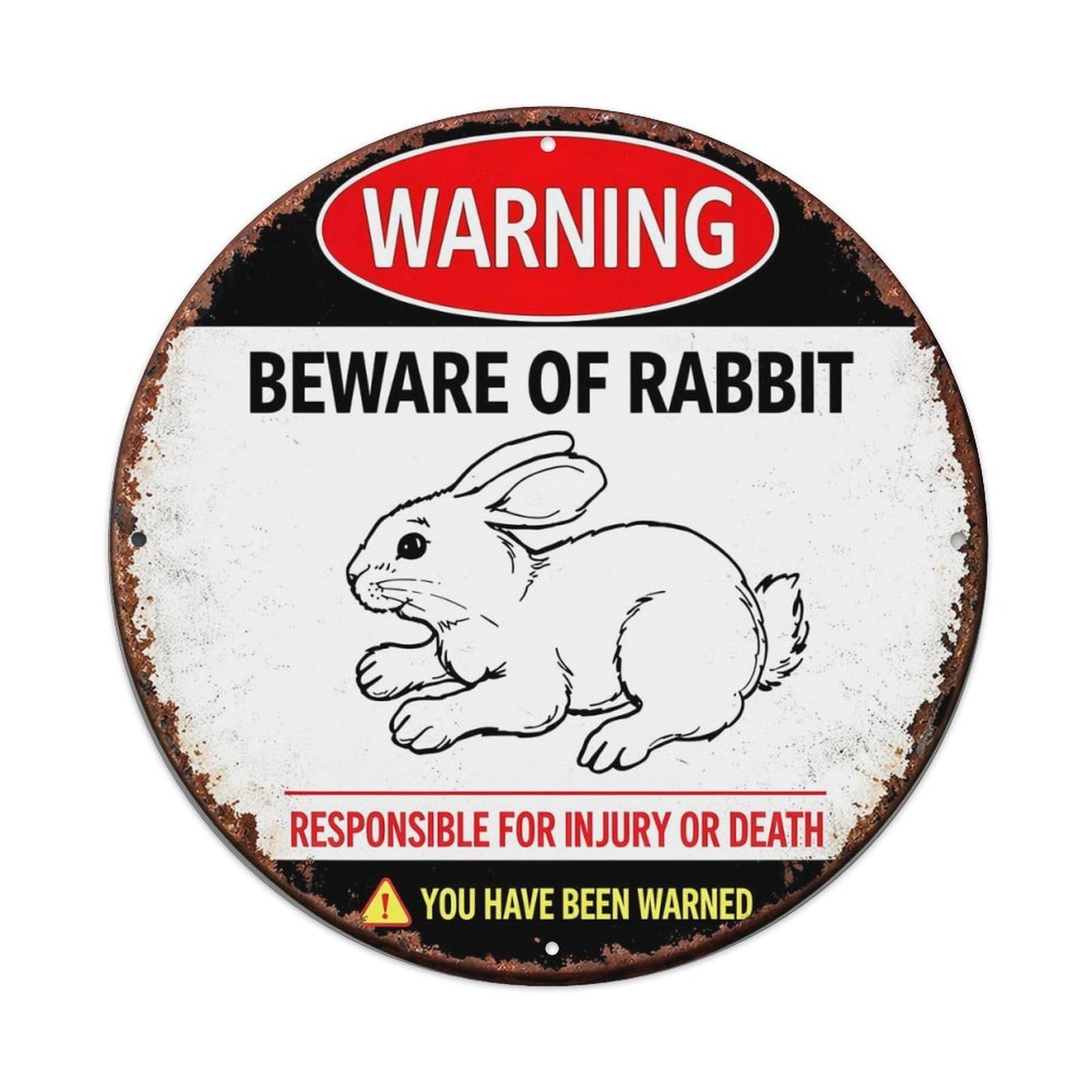 Warning Sign Rabbit Danger Notice Retro Metal Sign Round Tin Sign, Vintage Decor Art Poster for Bar, Home, Man Cave, Kitchen, Laundry Room Gift 8x8Inch