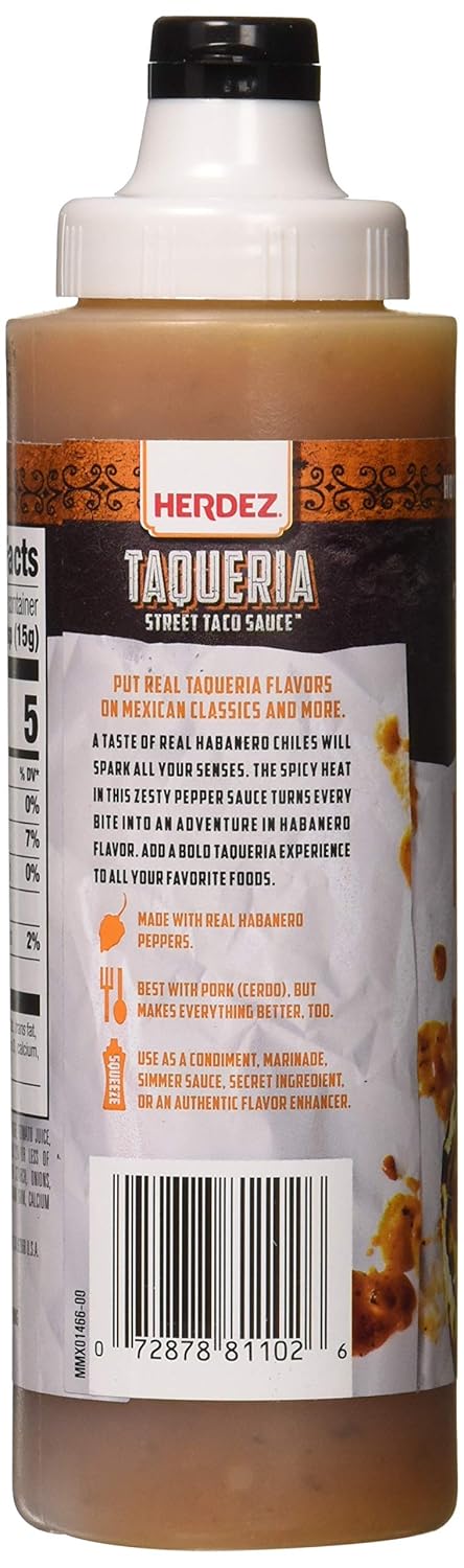 HERDEZ TAQUERIA STREET SAUCE, Habanero, 9 oz Squeeze Bottle (8 Pack) – Fiery Hot Taco Sauce for Bold Flavor