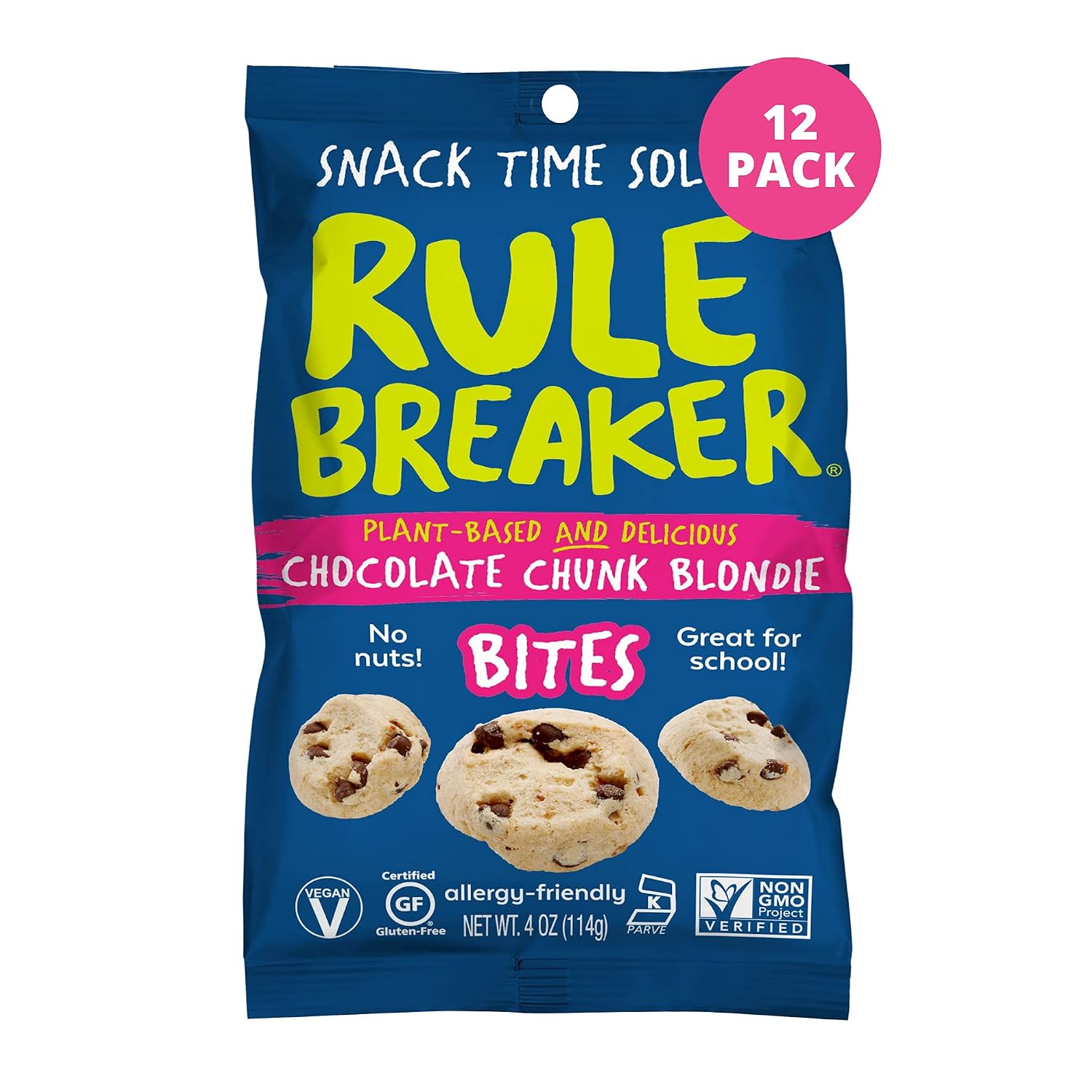 Rule Breaker Snacks Vegan Gluten Free | Chocolate Chip Blondie Cookie Bites | Plant-Based, Dairy, Nut, Soy, Allergen Free, Kosher | Soft-Baked School Snacks for Kids and Adults (Pack of 12)