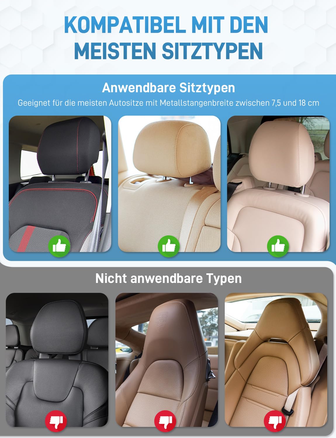 Oasser Auto Kopfstütze für Lange Fahrten, 360 Grad Rotation Kopfstützen verhindert Kopf gegen Scheibe für Kinder und Erwachsene, Höhenverstellbar 140-190cm Autositz Kissen