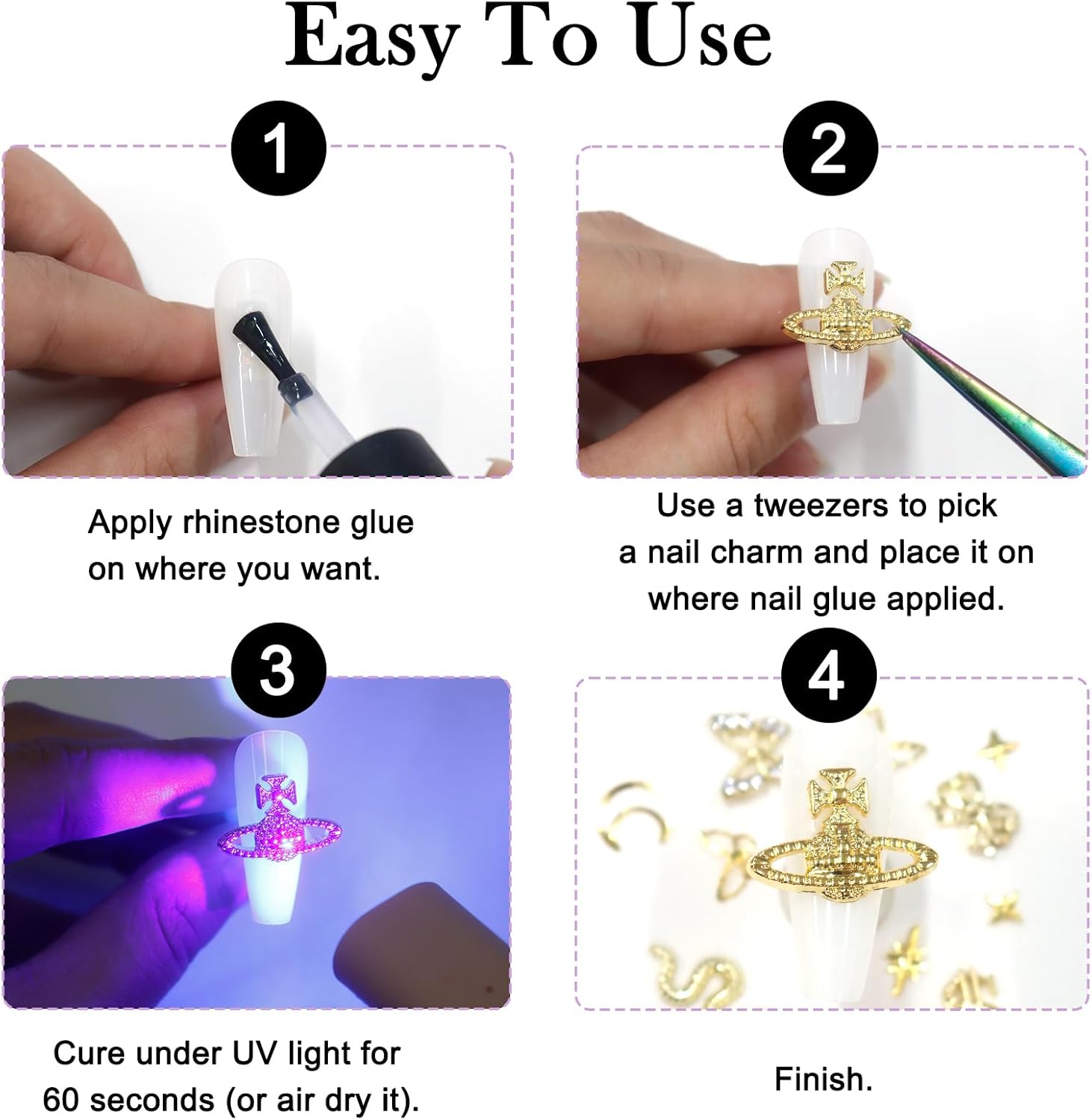 Laza 50pcs Nail Charms Y2k Alloy Nail Rhinestone Charms 3D Heart Star Butterfly Nail Gems Tulips Cherry Pink Bow Jewelry Crystal Shiny Rhinestones Nail Decoration Accessories for Nail Design - Image 6